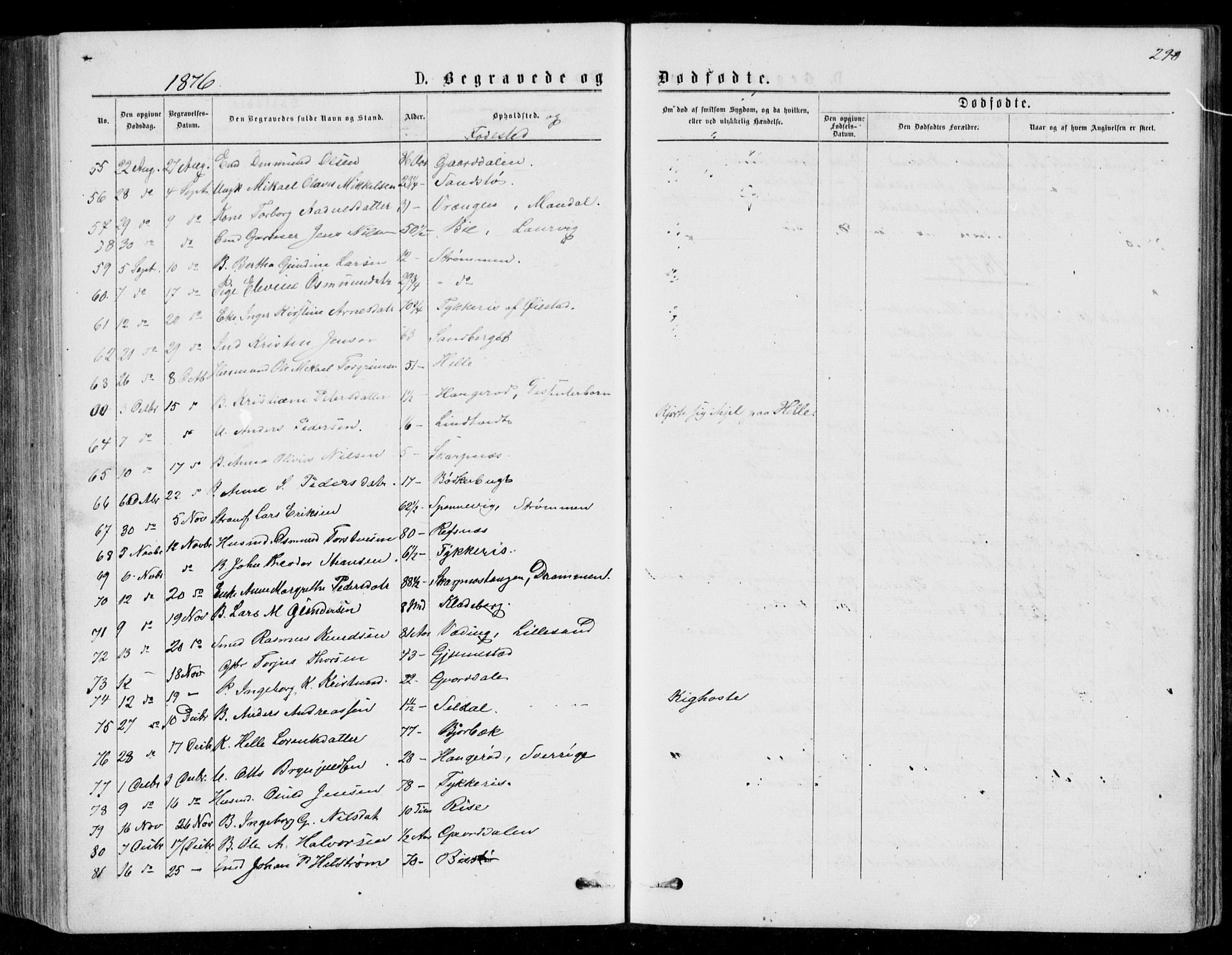 Øyestad sokneprestkontor, SAK/1111-0049/F/Fb/L0008: Parish register (copy) no. B 8, 1872-1886, p. 290
