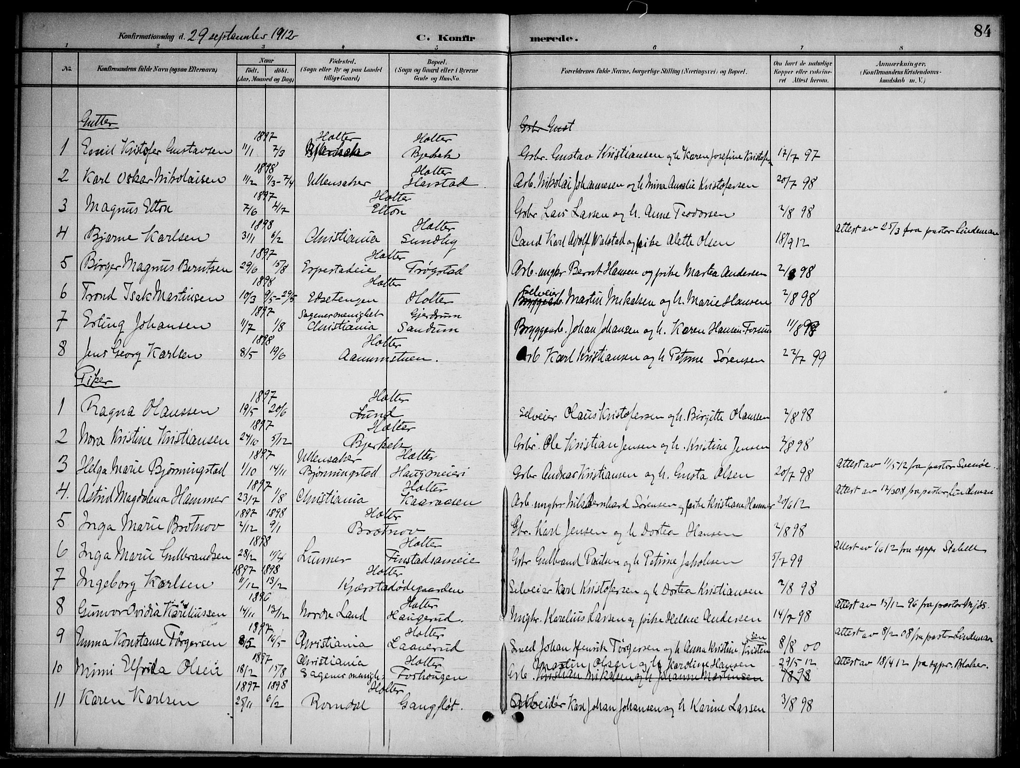 Nannestad prestekontor Kirkebøker, SAO/A-10414a/G/Gb/L0001: Parish register (copy) no. II 1, 1901-1917, p. 84