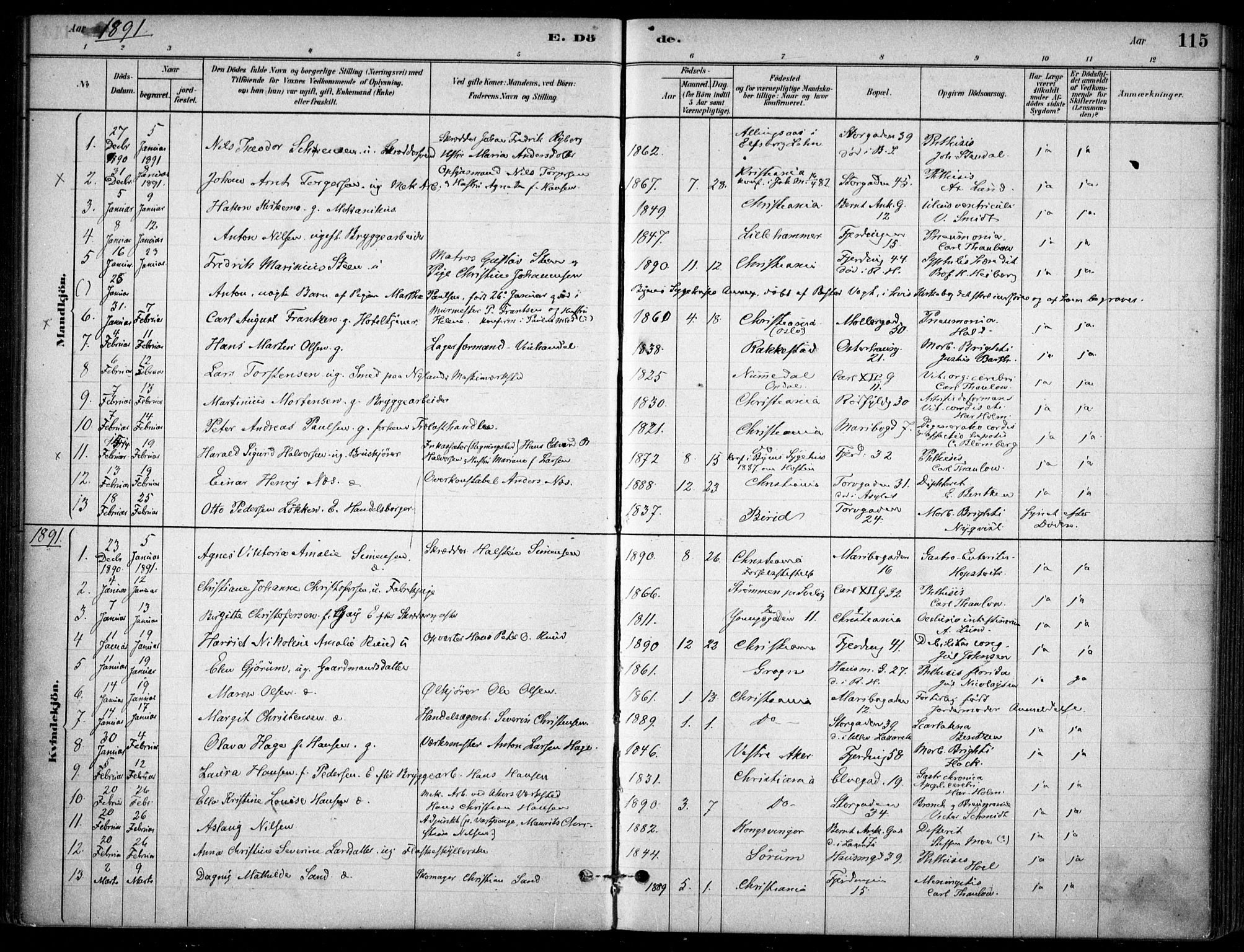 Jakob prestekontor Kirkebøker, SAO/A-10850/F/Fa/L0007: Parish register (official) no. 7, 1880-1905, p. 115