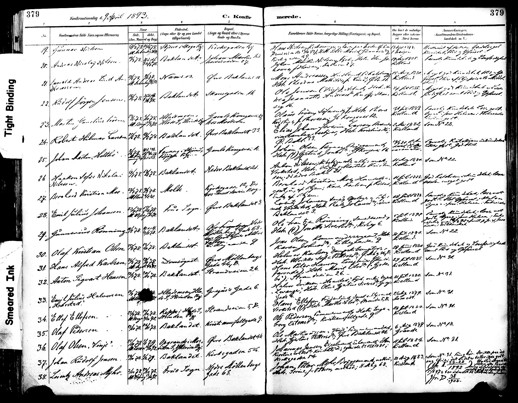 Ministerialprotokoller, klokkerbøker og fødselsregistre - Sør-Trøndelag, SAT/A-1456/604/L0197: Parish register (official) no. 604A18, 1893-1900, p. 379