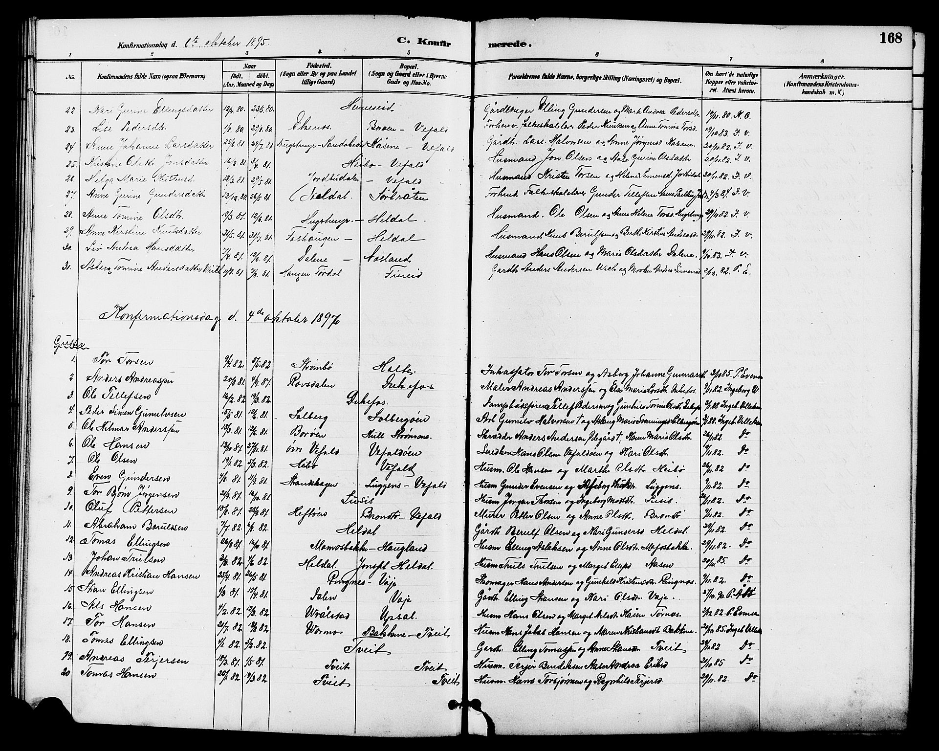 Drangedal kirkebøker, SAKO/A-258/G/Ga/L0003: Parish register (copy) no. I 3, 1887-1906, p. 168