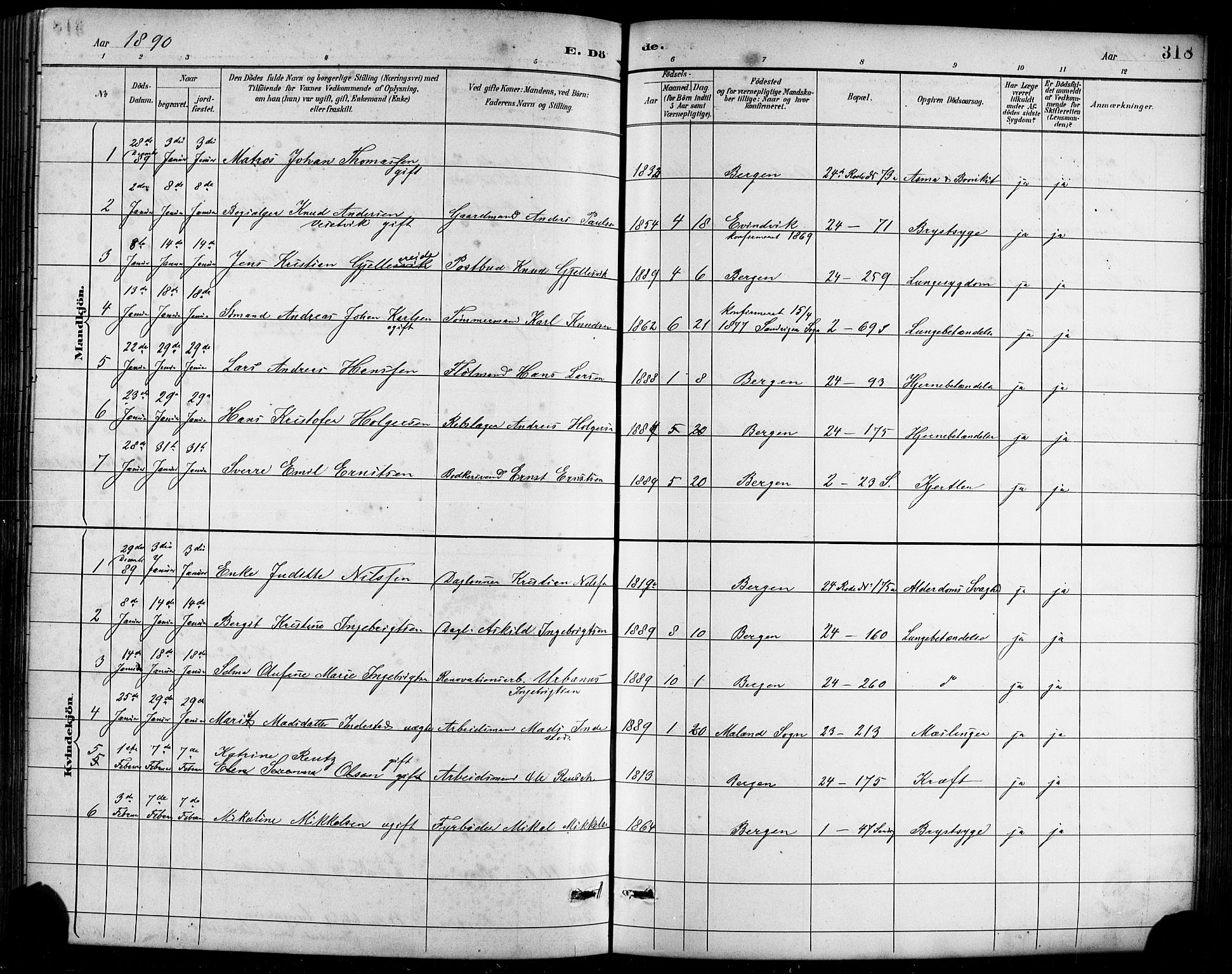 Sandviken Sokneprestembete, SAB/A-77601/H/Hb/L0002: Parish register (copy) no. A 3, 1888-1902, p. 318