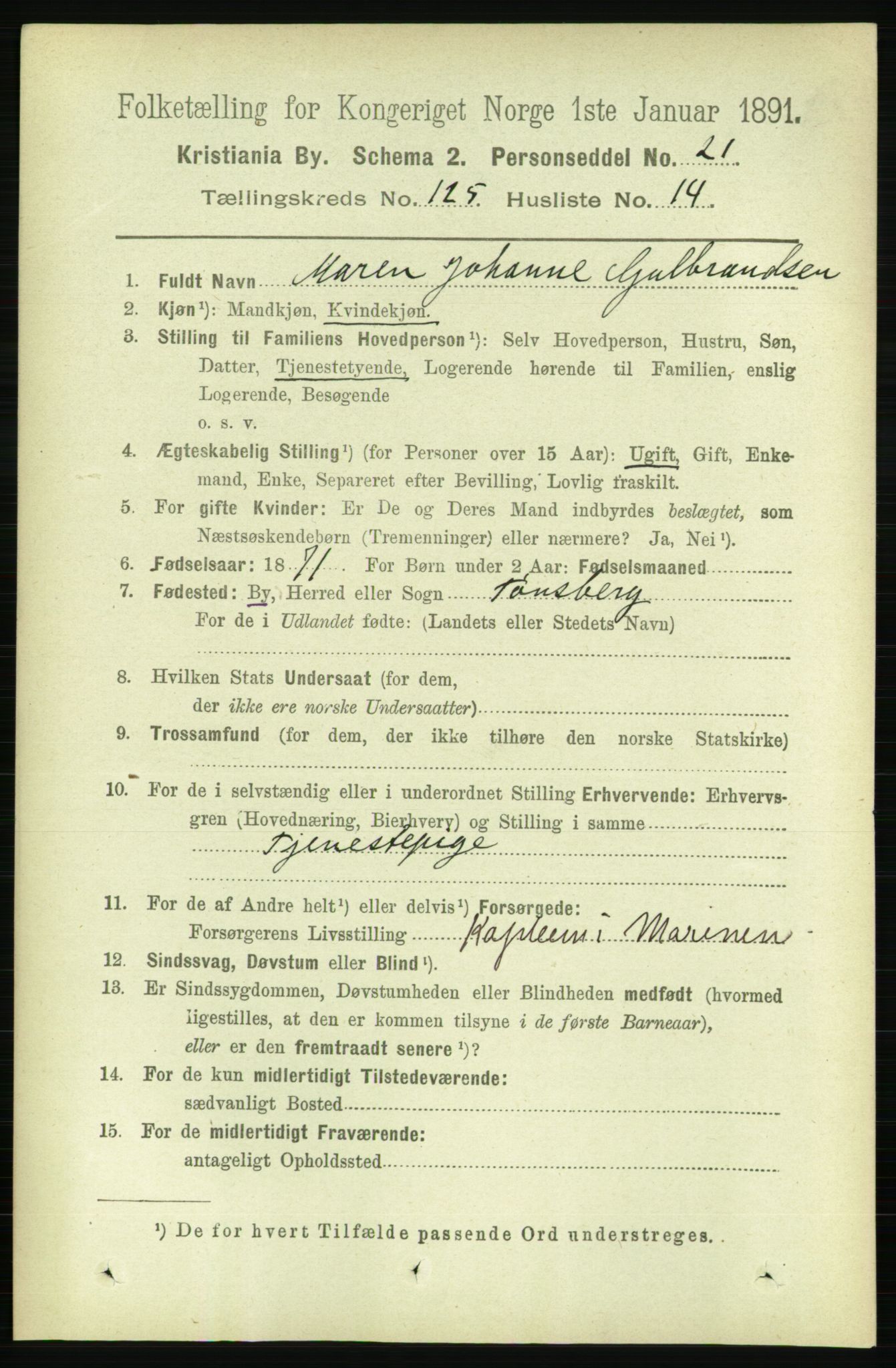 RA, 1891 census for 0301 Kristiania, 1891, p. 67063