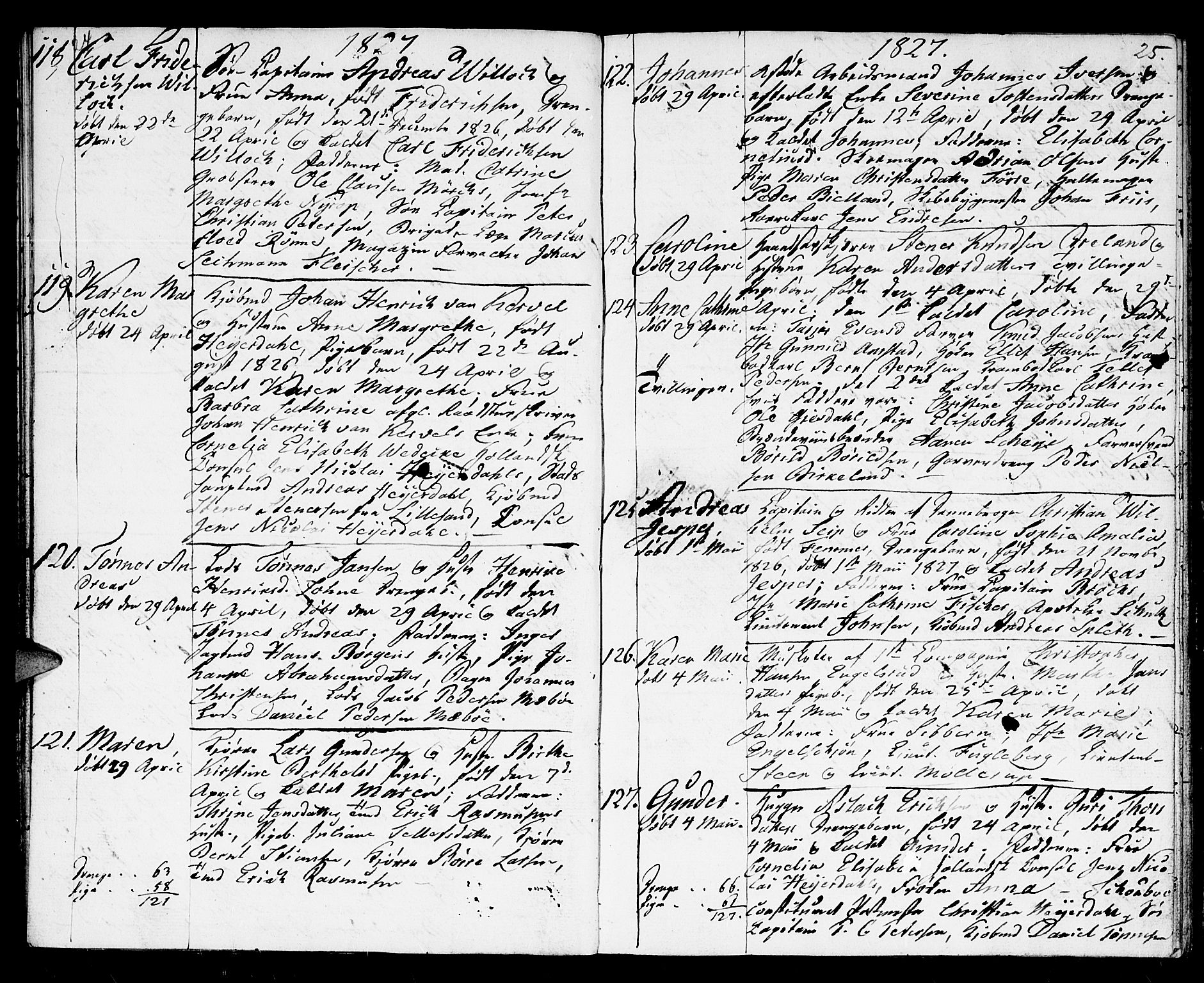 Kristiansand domprosti, SAK/1112-0006/F/Fb/L0004: Parish register (copy) no. B 4, 1826-1827, p. 24-25