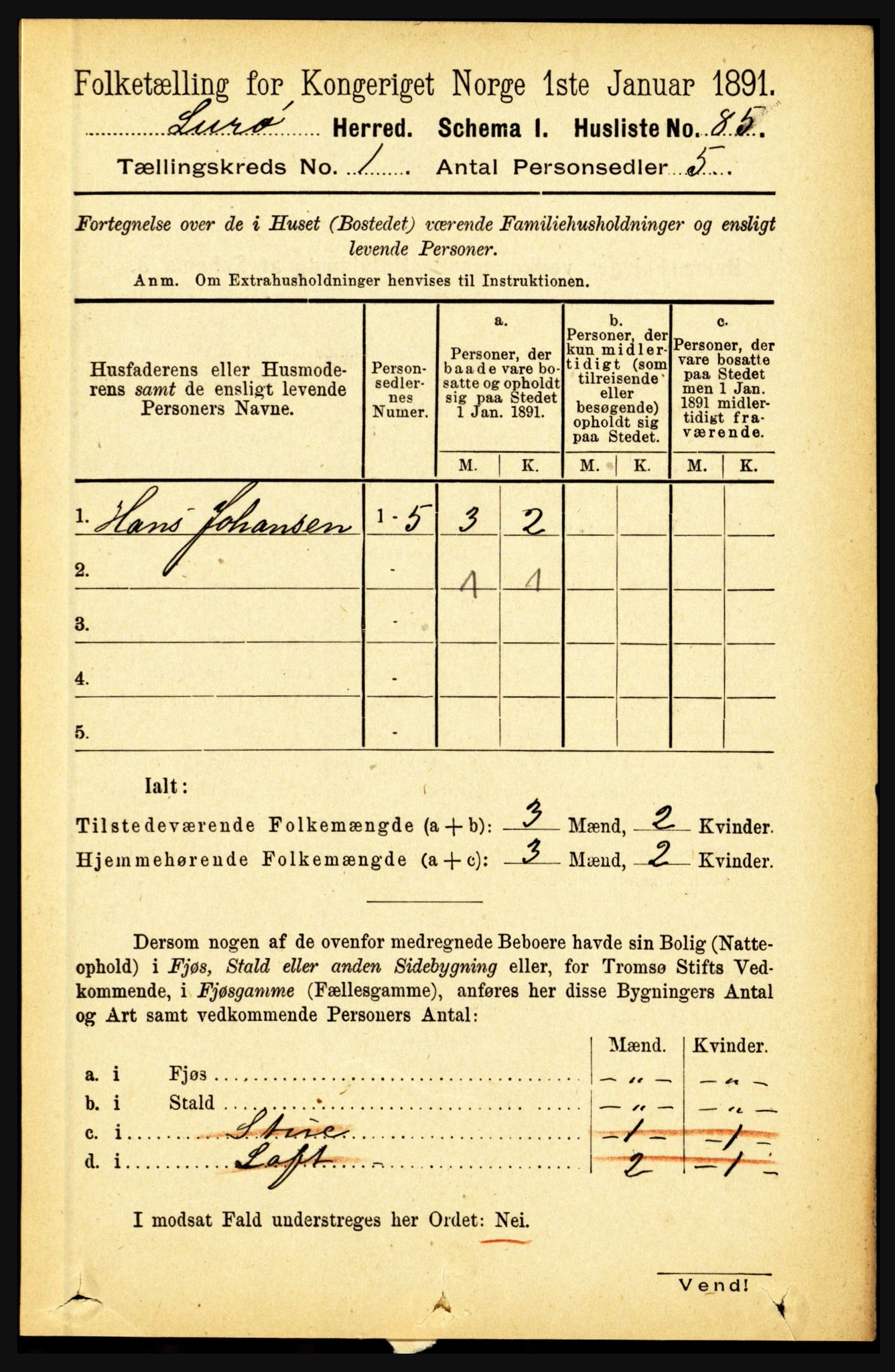 RA, 1891 census for 1834 Lurøy, 1891, p. 100