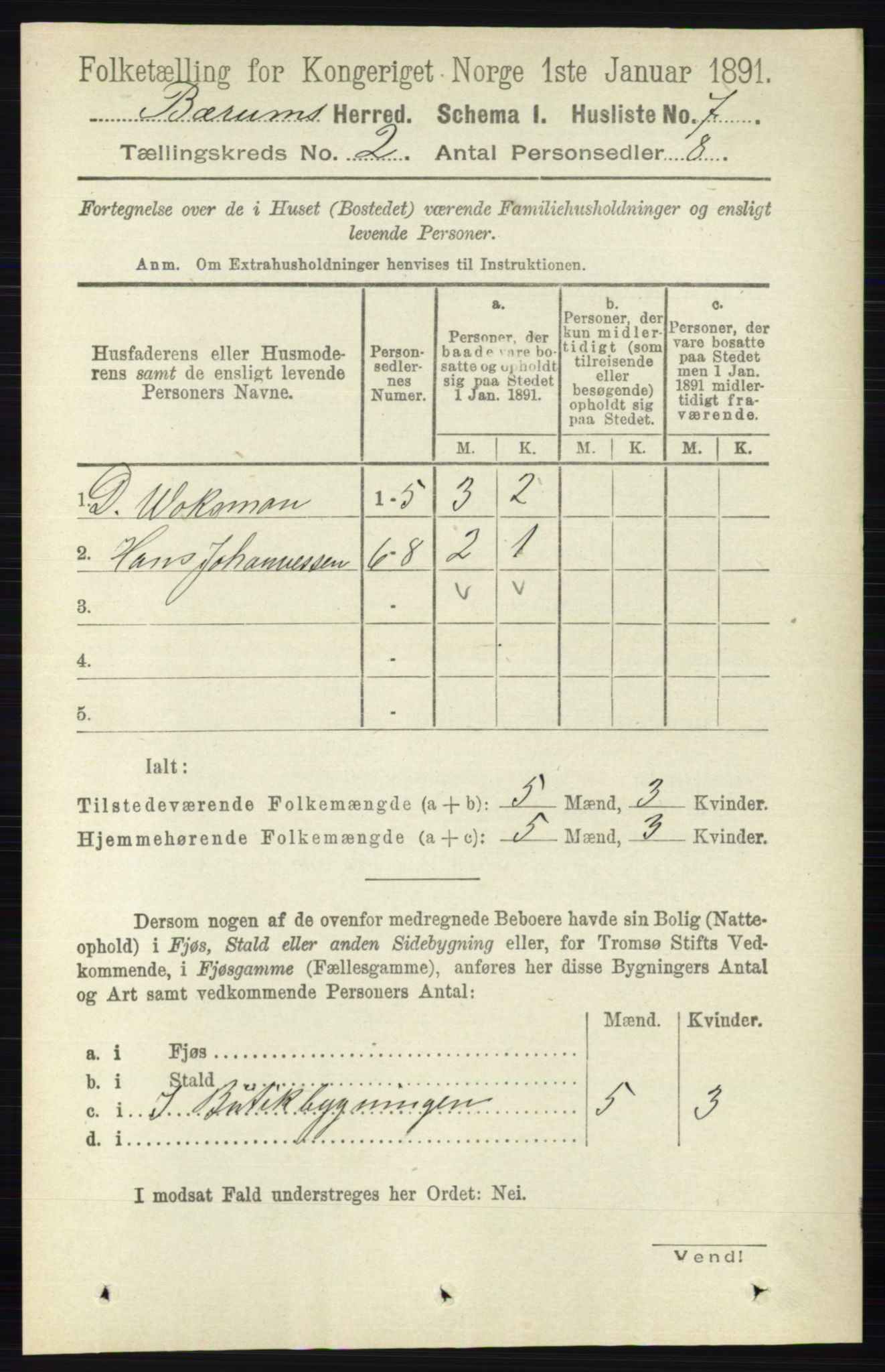 RA, 1891 census for 0219 Bærum, 1891, p. 957