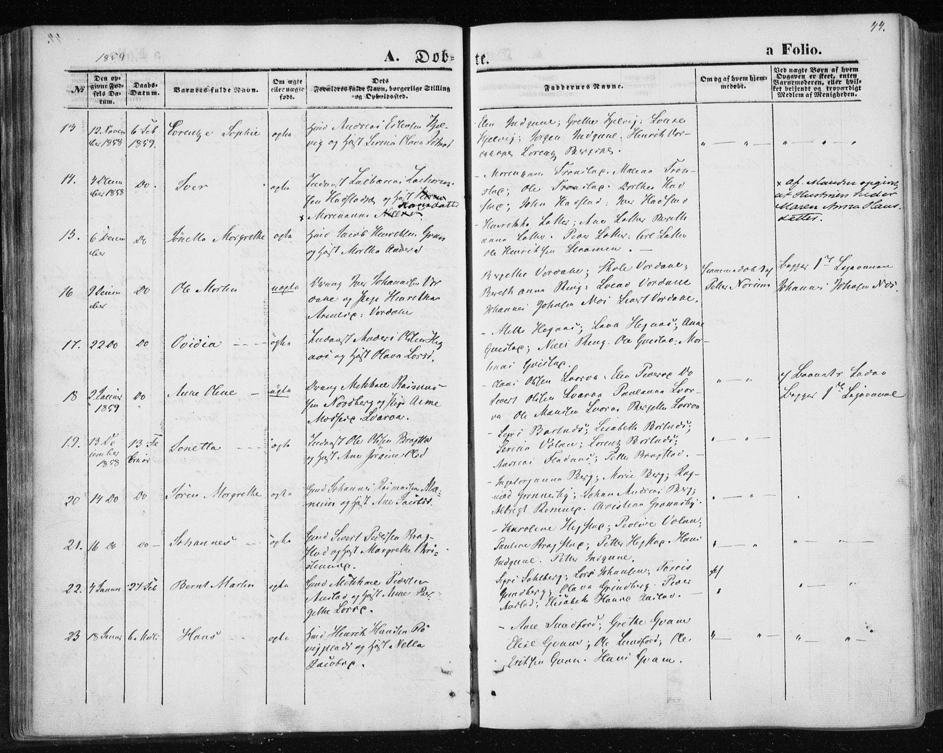 Ministerialprotokoller, klokkerbøker og fødselsregistre - Nord-Trøndelag, SAT/A-1458/730/L0283: Parish register (official) no. 730A08, 1855-1865, p. 44