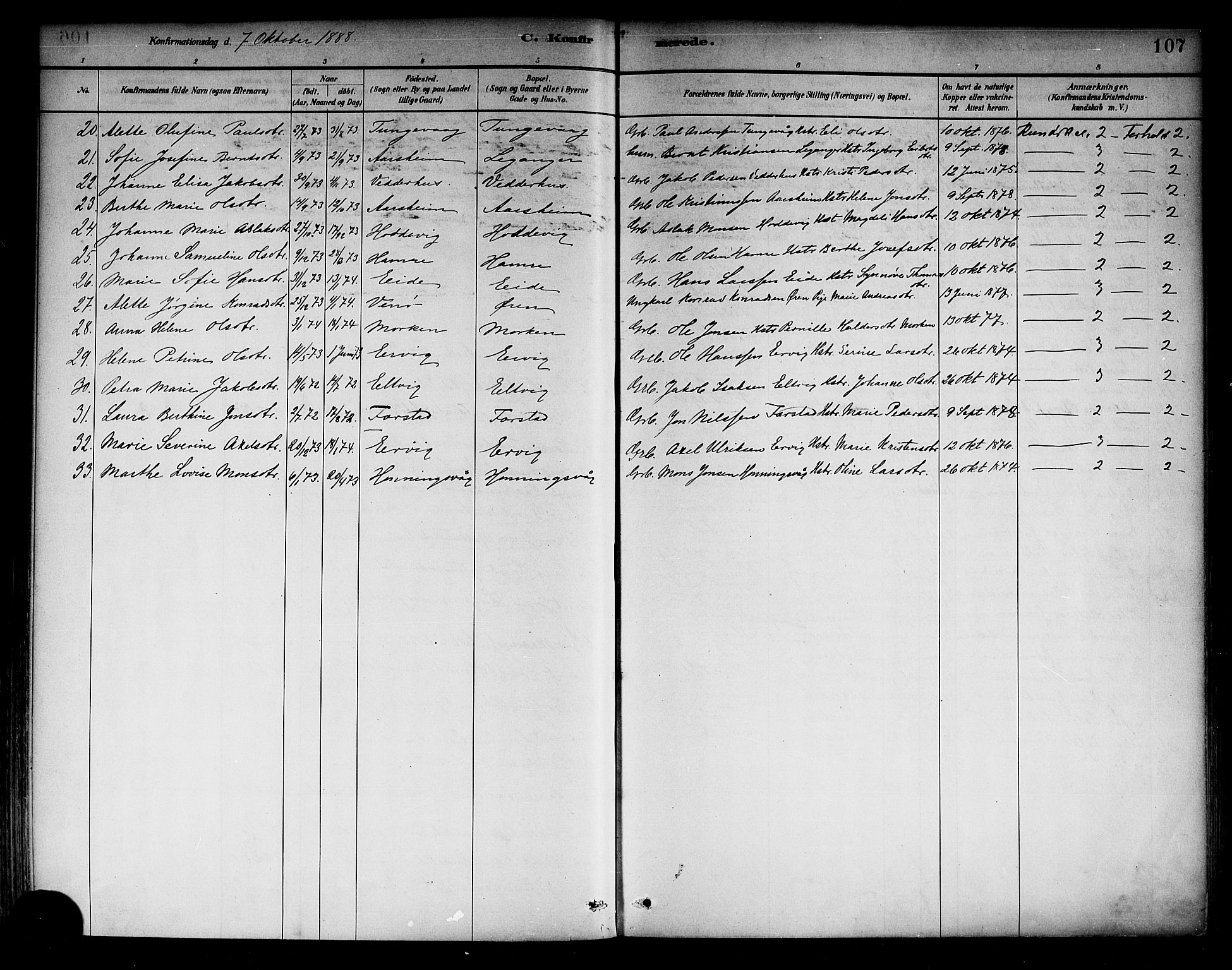 Selje sokneprestembete, AV/SAB-A-99938/H/Ha/Haa/Haab: Parish register (official) no. B 1, 1881-1890, p. 107