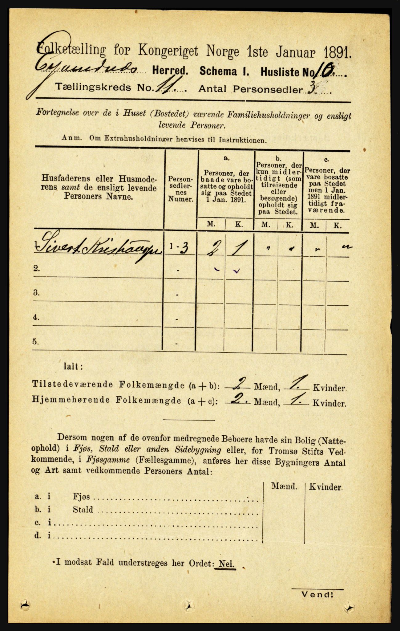 RA, 1891 census for 1853 Evenes, 1891, p. 3432