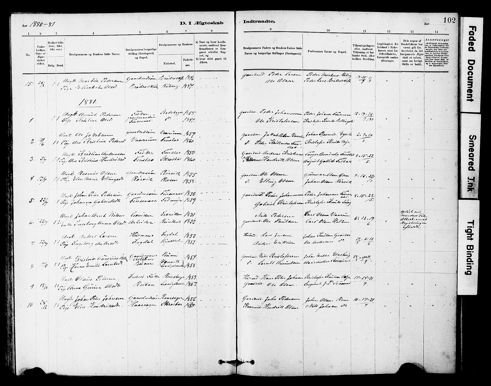 Ministerialprotokoller, klokkerbøker og fødselsregistre - Sør-Trøndelag, SAT/A-1456/646/L0628: Parish register (copy) no. 646C01, 1880-1903, p. 102