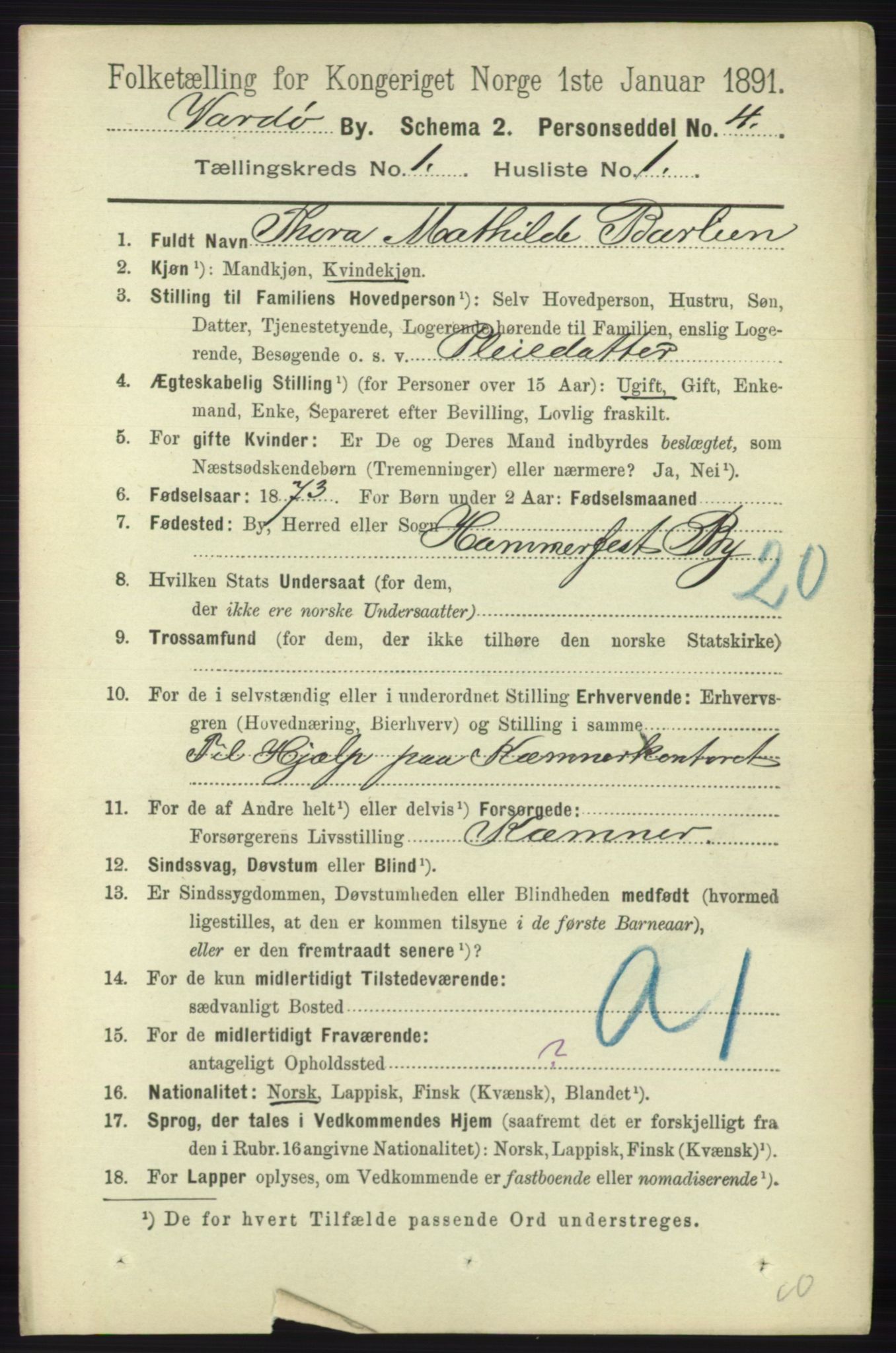 RA, 1891 census for 2002 Vardø, 1891, p. 172