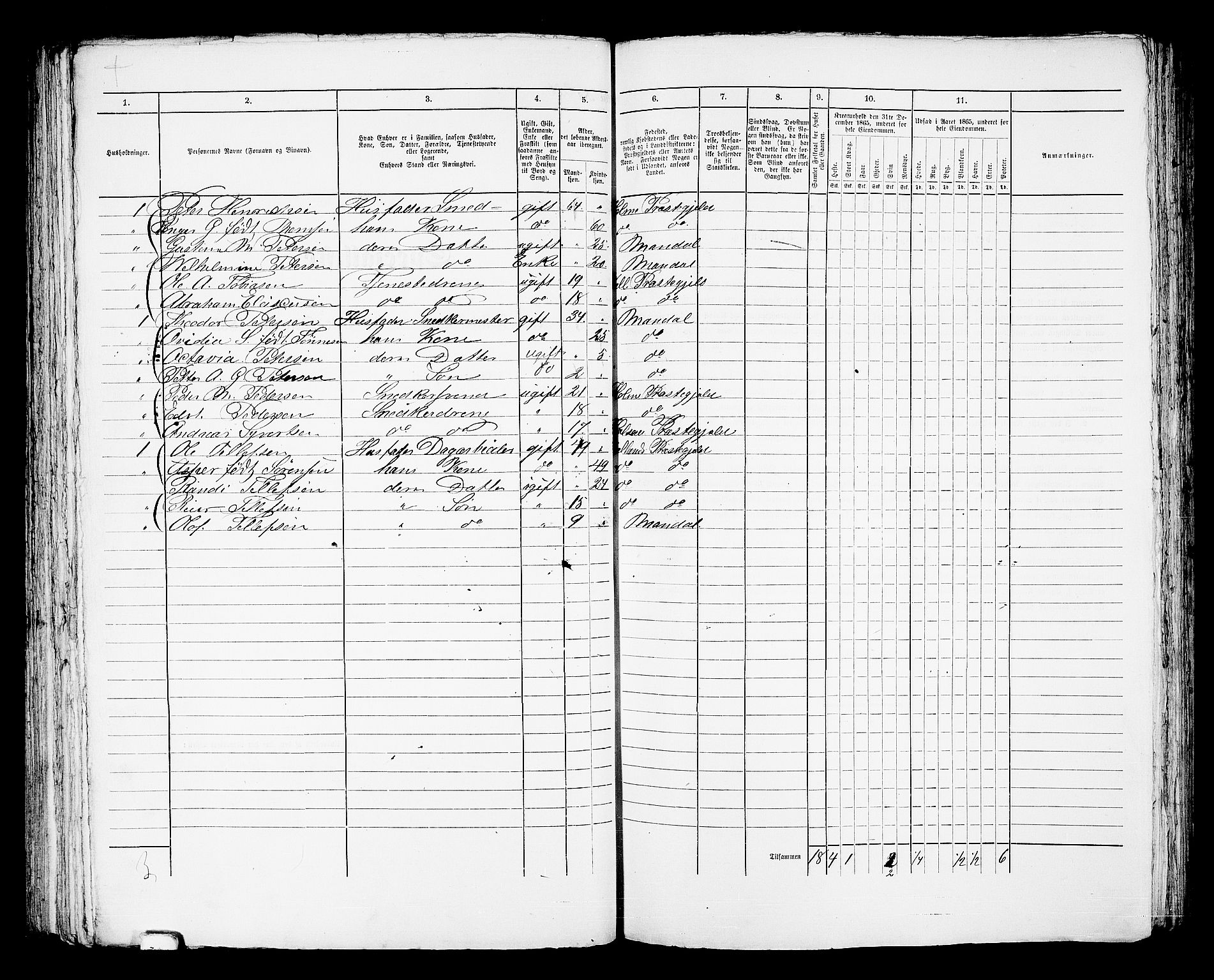 RA, 1865 census for Mandal/Mandal, 1865, p. 649