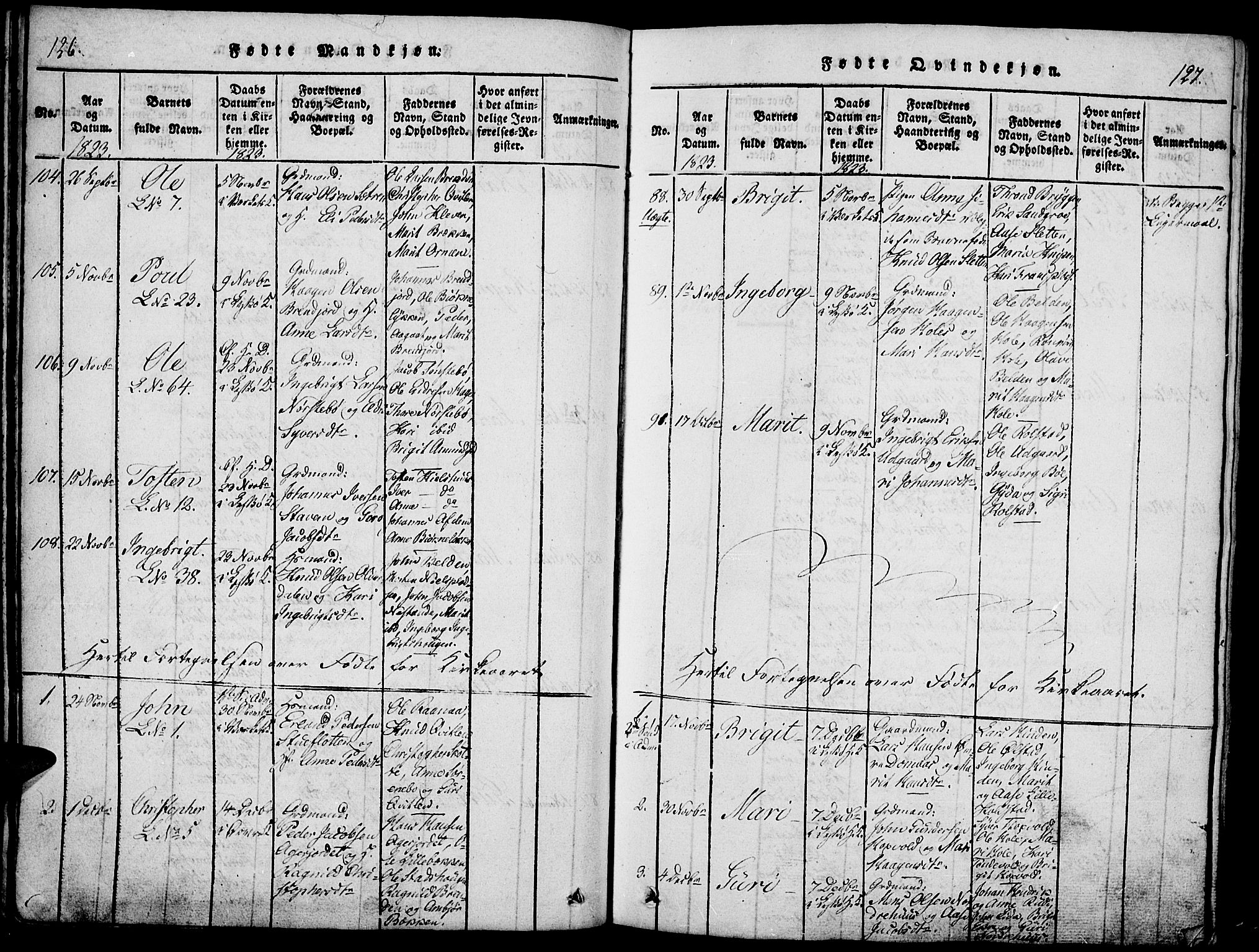 Lesja prestekontor, SAH/PREST-068/H/Ha/Haa/L0004: Parish register (official) no. 4, 1820-1829, p. 126-127