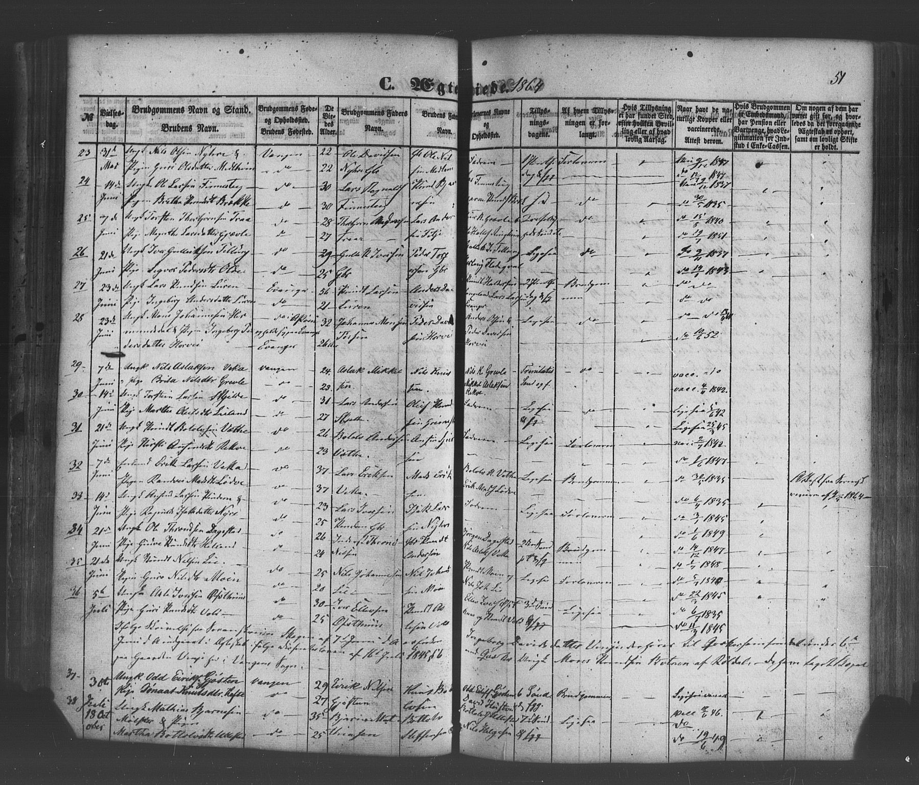 Voss sokneprestembete, AV/SAB-A-79001/H/Haa: Parish register (official) no. A 19, 1851-1886, p. 51