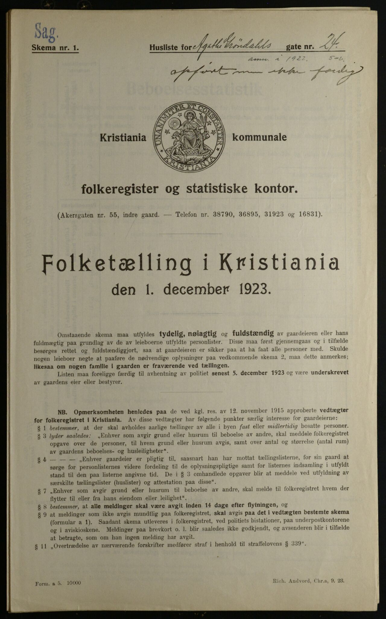 OBA, Municipal Census 1923 for Kristiania, 1923, p. 351