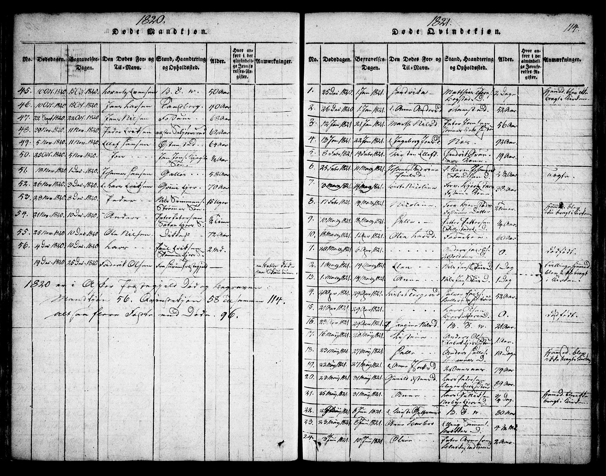 Asker prestekontor Kirkebøker, SAO/A-10256a/F/Fa/L0006: Parish register (official) no. I 6, 1814-1824, p. 114