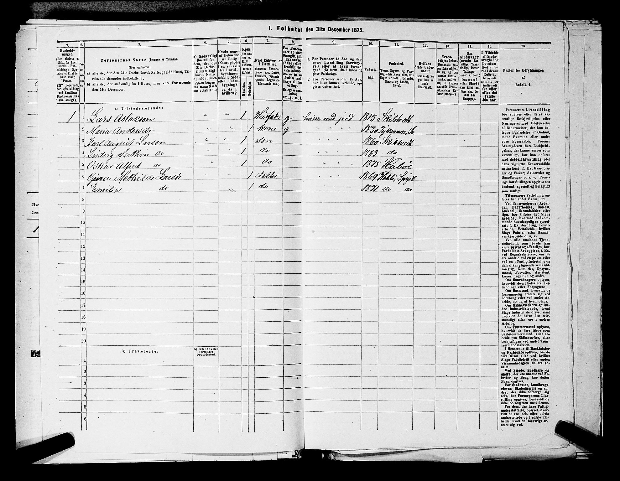 RA, 1875 census for 0123P Spydeberg, 1875, p. 250