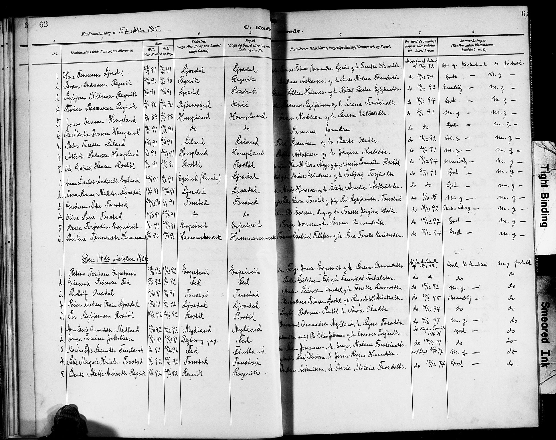 Sirdal sokneprestkontor, SAK/1111-0036/F/Fb/Fbb/L0004: Parish register (copy) no. B 4, 1895-1916, p. 62