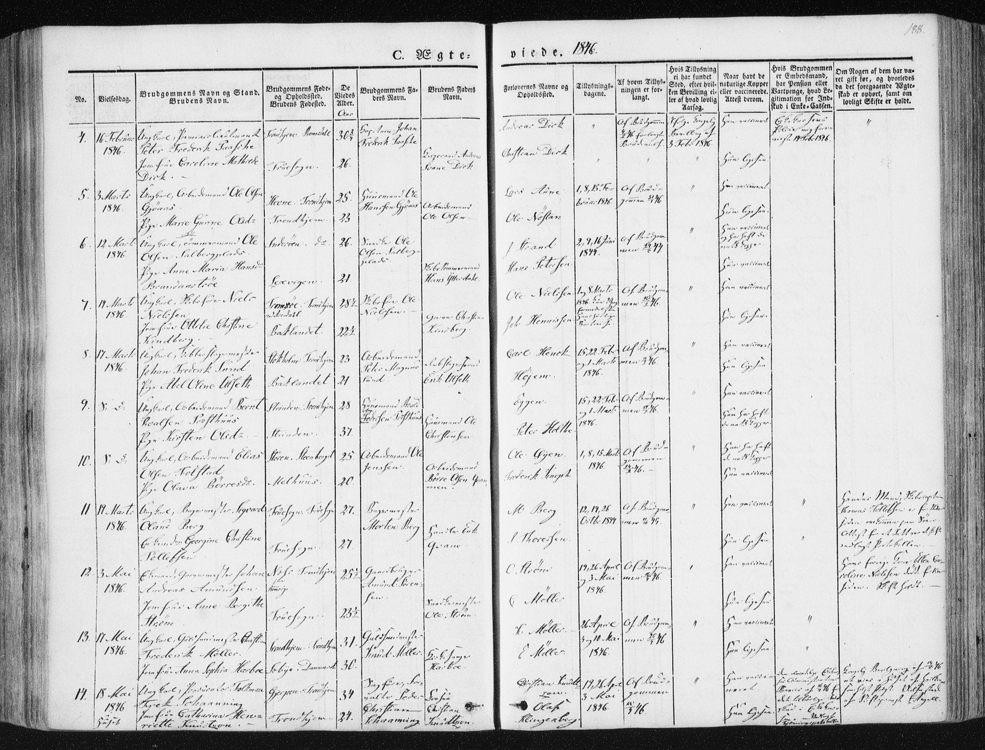 Ministerialprotokoller, klokkerbøker og fødselsregistre - Sør-Trøndelag, SAT/A-1456/602/L0110: Parish register (official) no. 602A08, 1840-1854, p. 188