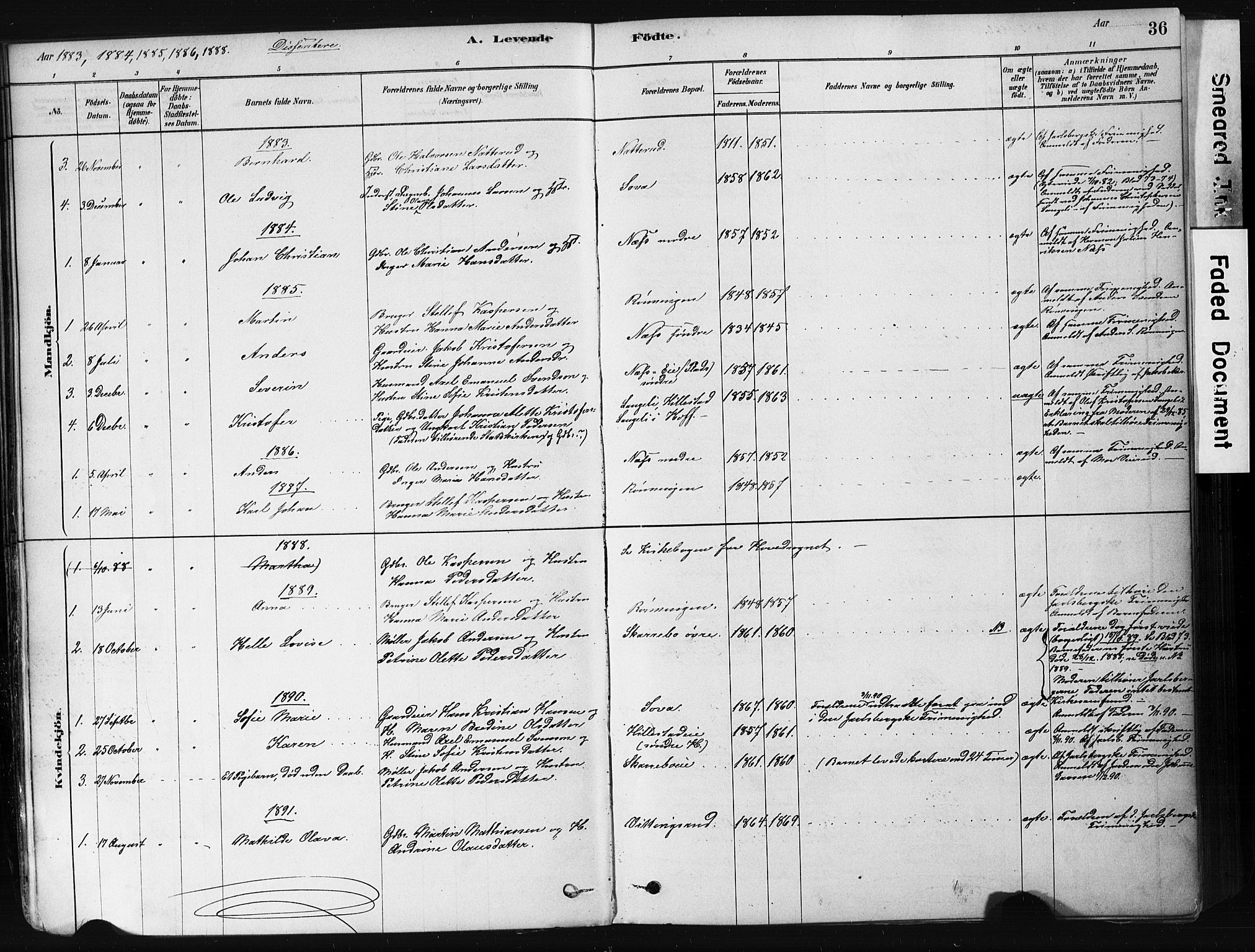 Botne kirkebøker, AV/SAKO-A-340/F/Fb/L0001: Parish register (official) no. II 1, 1878-1902, p. 36