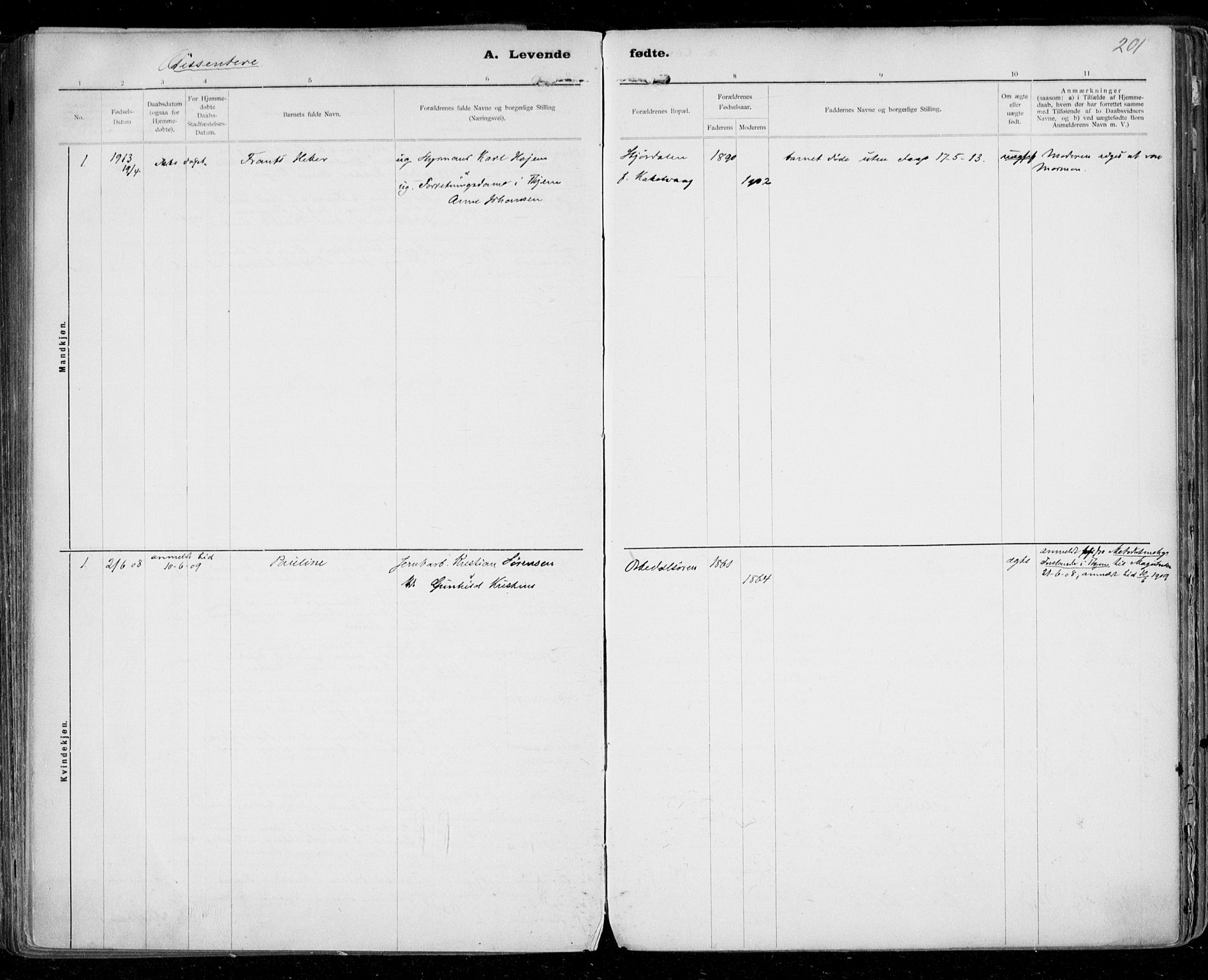 Ministerialprotokoller, klokkerbøker og fødselsregistre - Sør-Trøndelag, SAT/A-1456/668/L0811: Parish register (official) no. 668A11, 1894-1913, p. 201