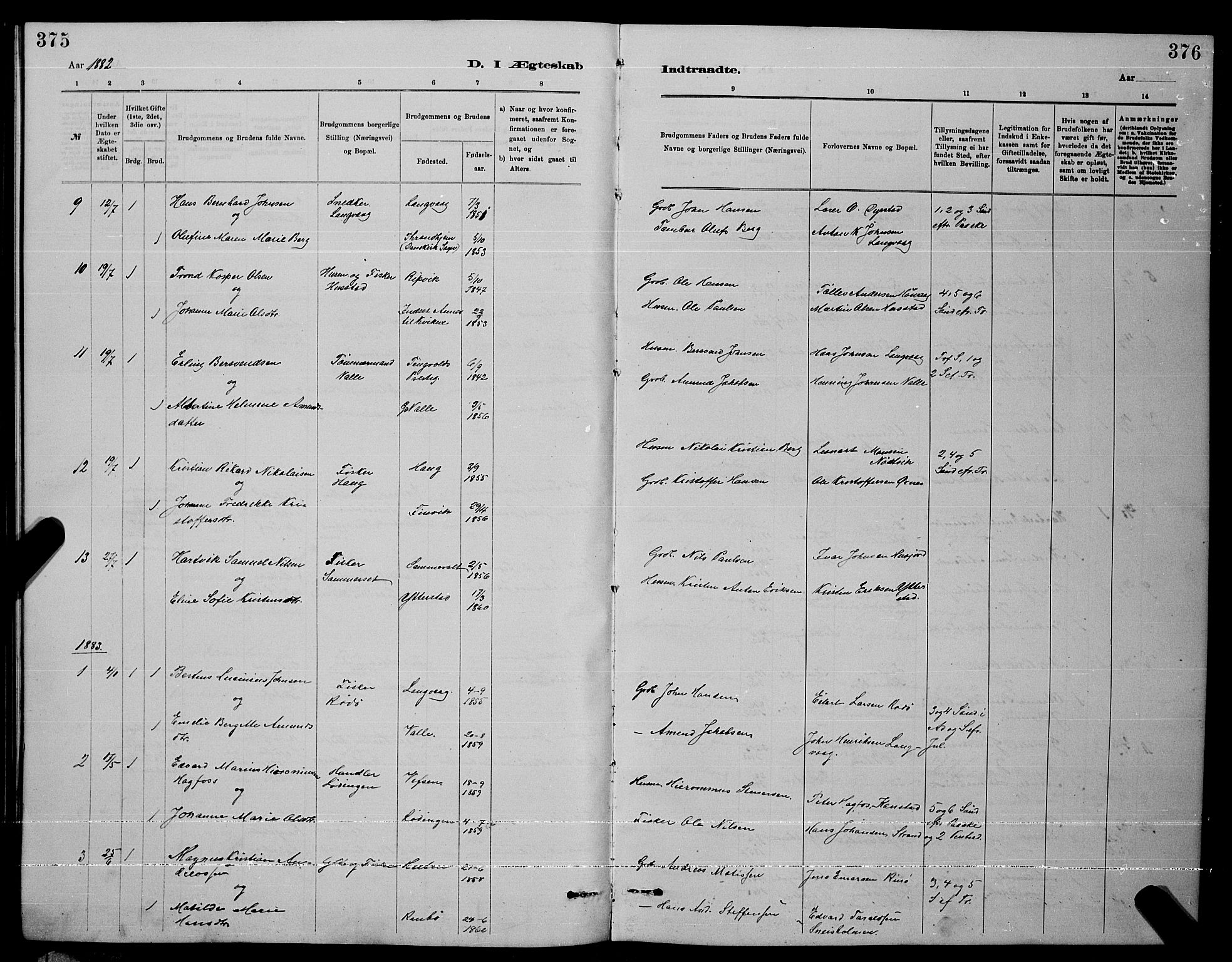 Ministerialprotokoller, klokkerbøker og fødselsregistre - Nordland, AV/SAT-A-1459/872/L1047: Parish register (copy) no. 872C03, 1880-1897, p. 375-376