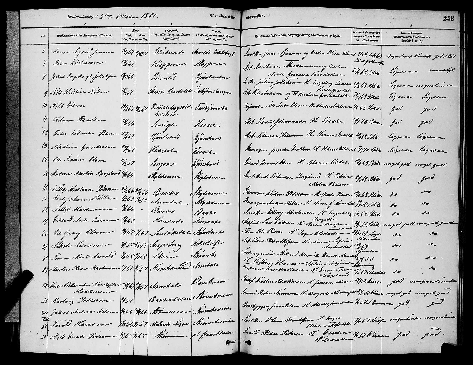 Barbu sokneprestkontor, AV/SAK-1111-0003/F/Fb/L0001: Parish register (copy) no. B 1, 1878-1890, p. 253