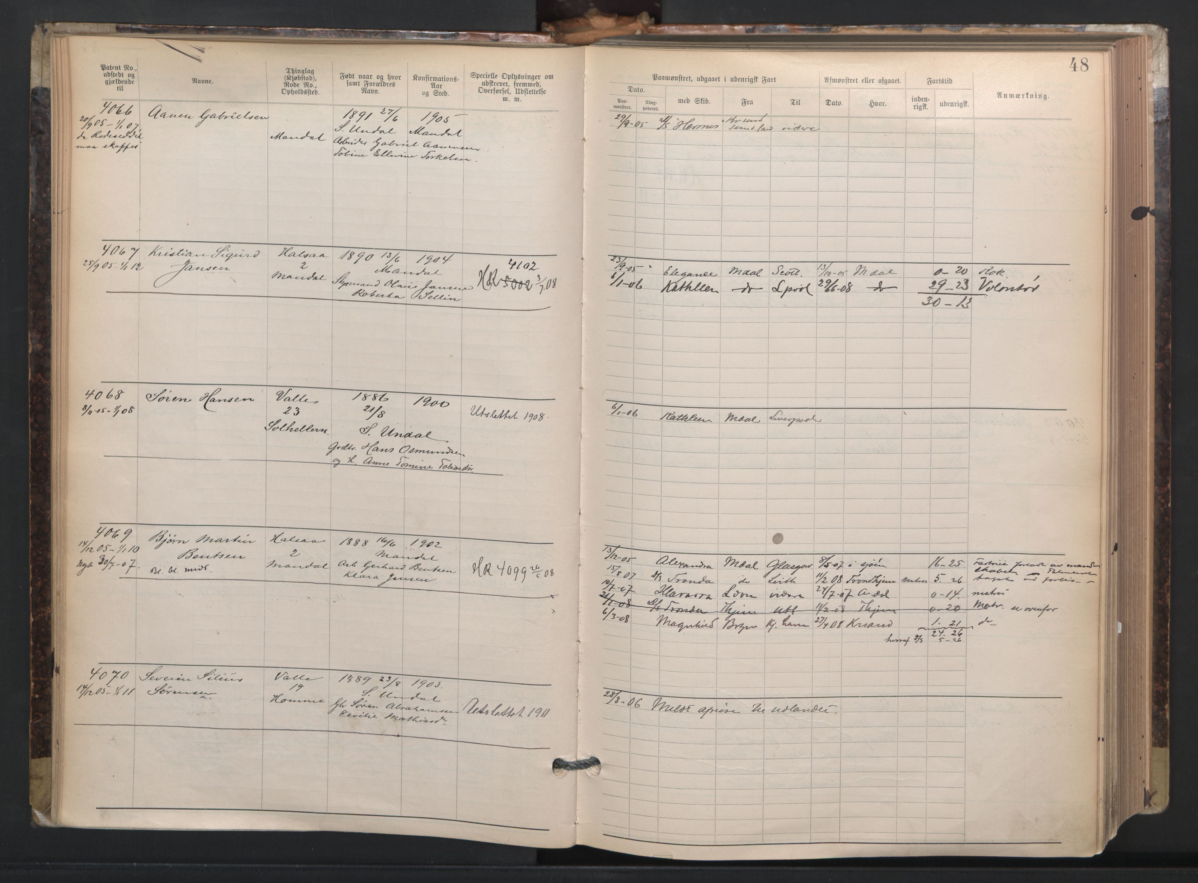 Mandal mønstringskrets, AV/SAK-2031-0016/F/Fa/L0003: Annotasjonsrulle nr 3831-4730 med register, L-5, 1900-1948, p. 72