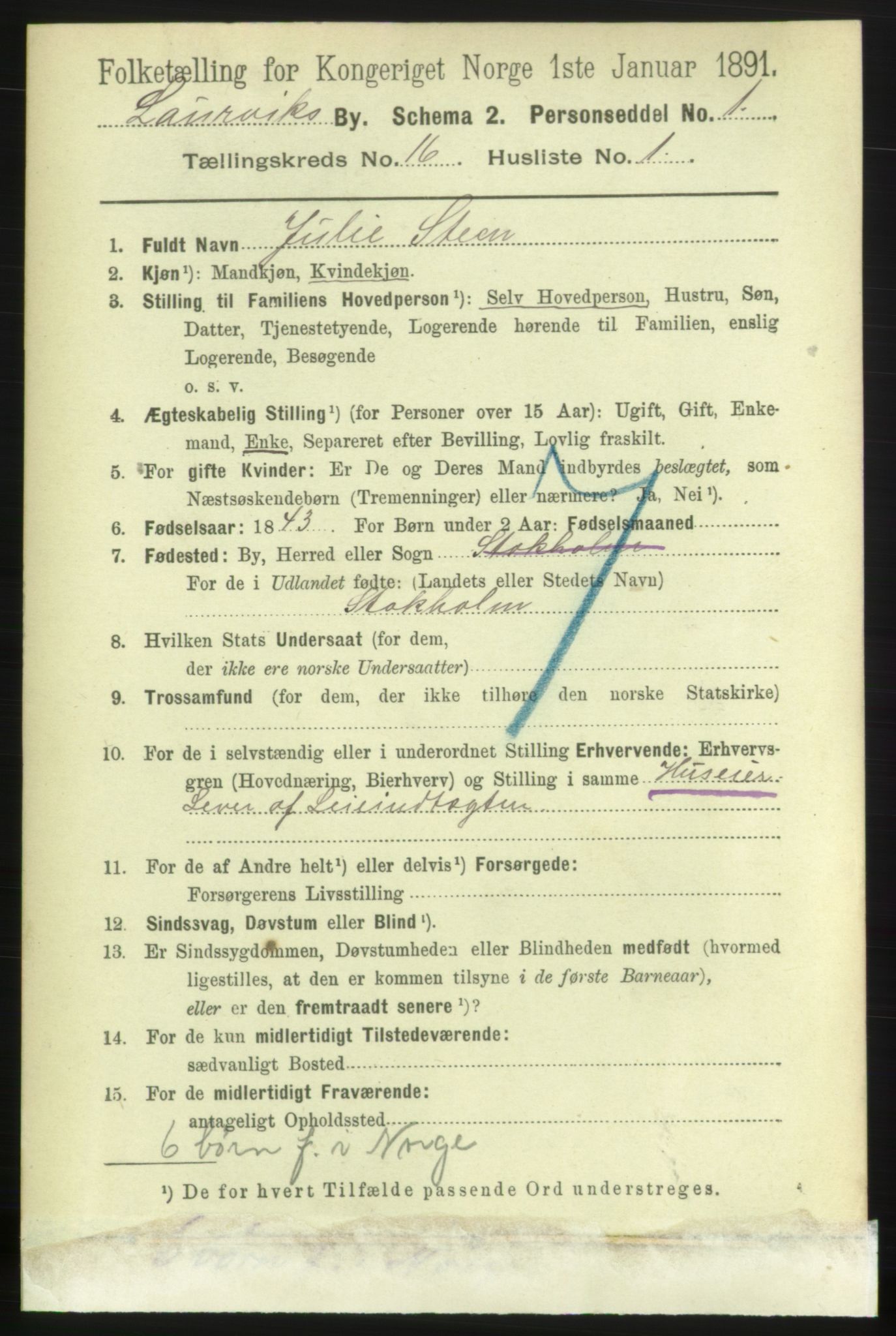 RA, 1891 census for 0707 Larvik, 1891, p. 11618