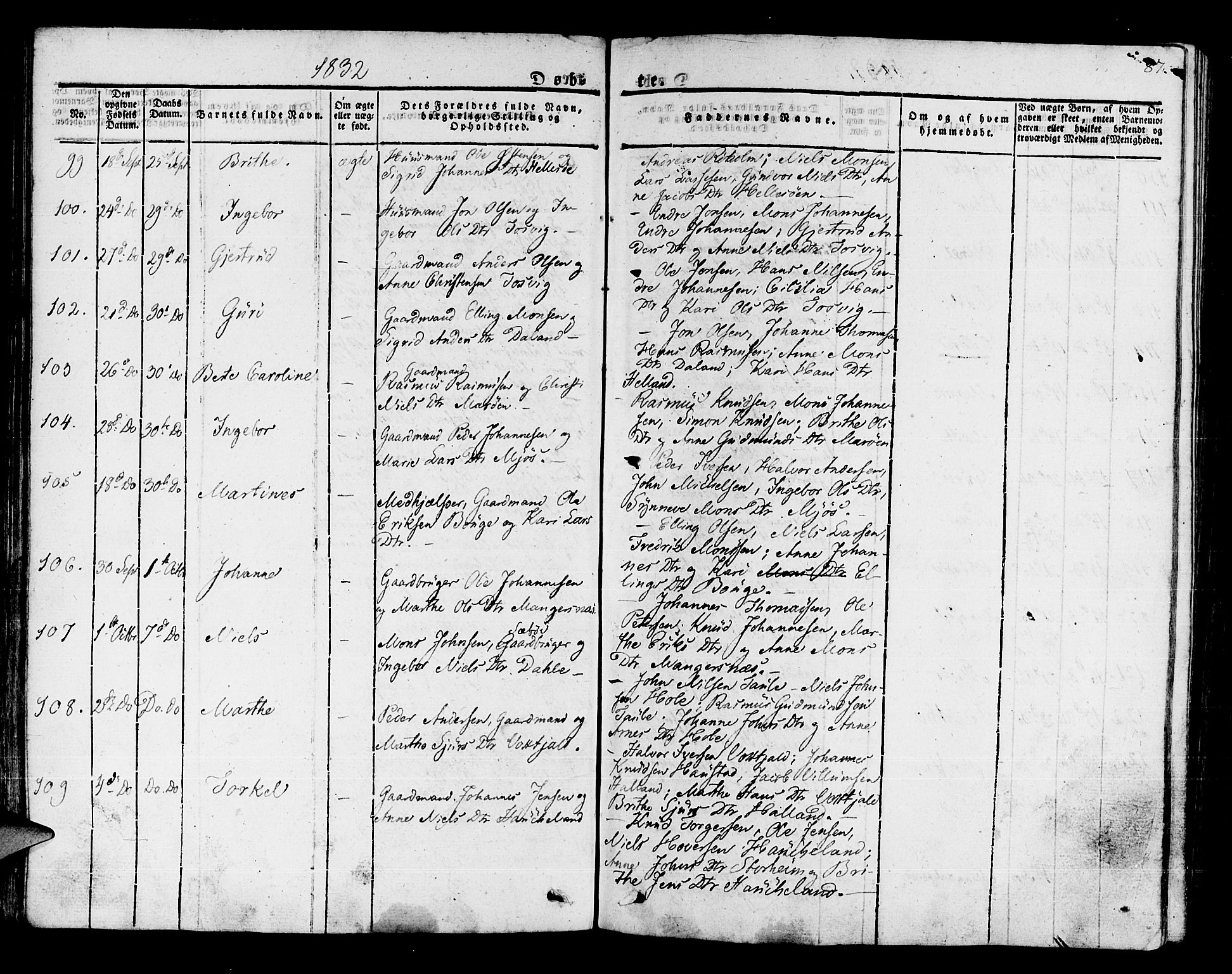 Manger sokneprestembete, AV/SAB-A-76801/H/Haa: Parish register (official) no. A 4, 1824-1838, p. 87