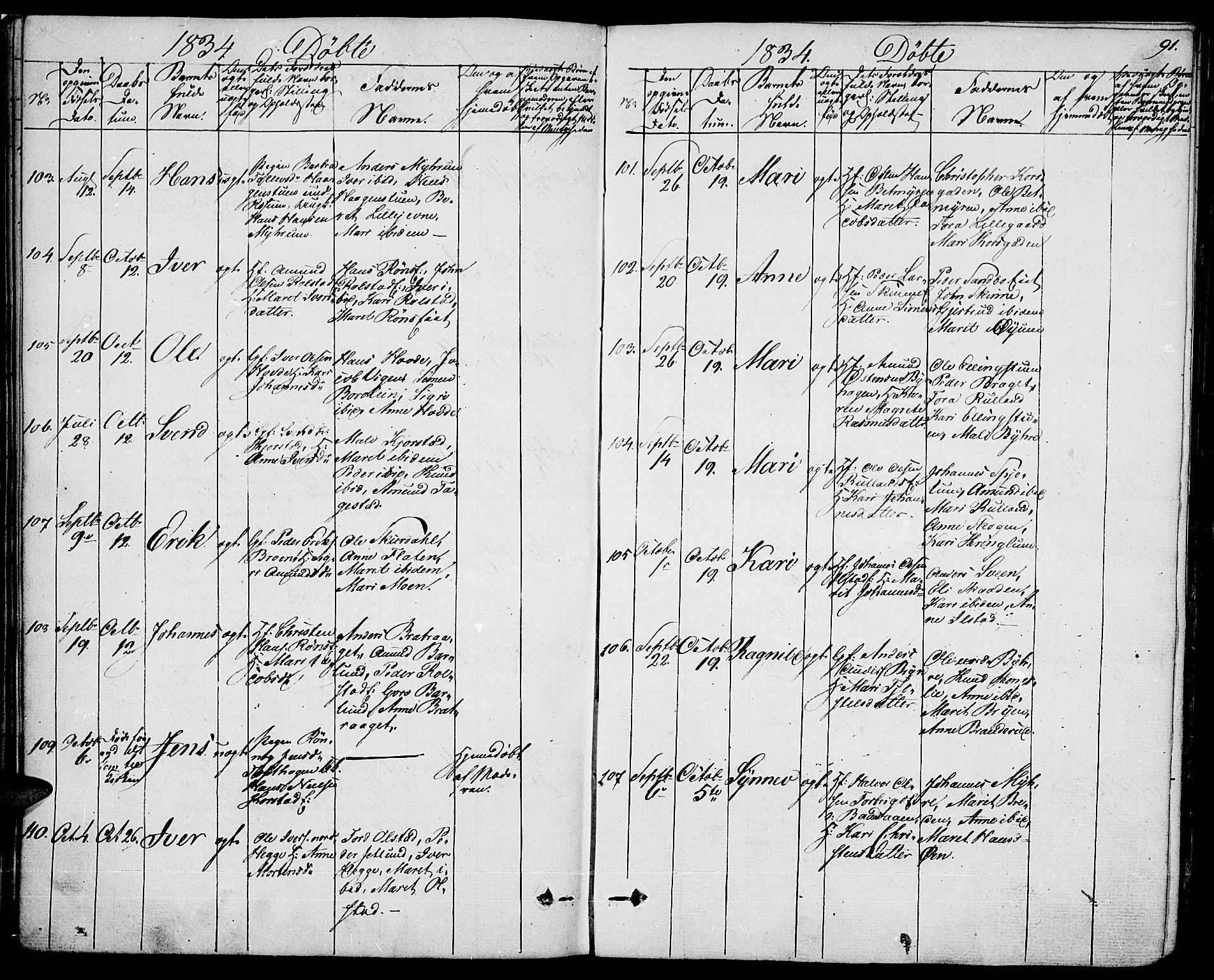 Fron prestekontor, AV/SAH-PREST-078/H/Ha/Haa/L0003: Parish register (official) no. 3, 1828-1838, p. 91