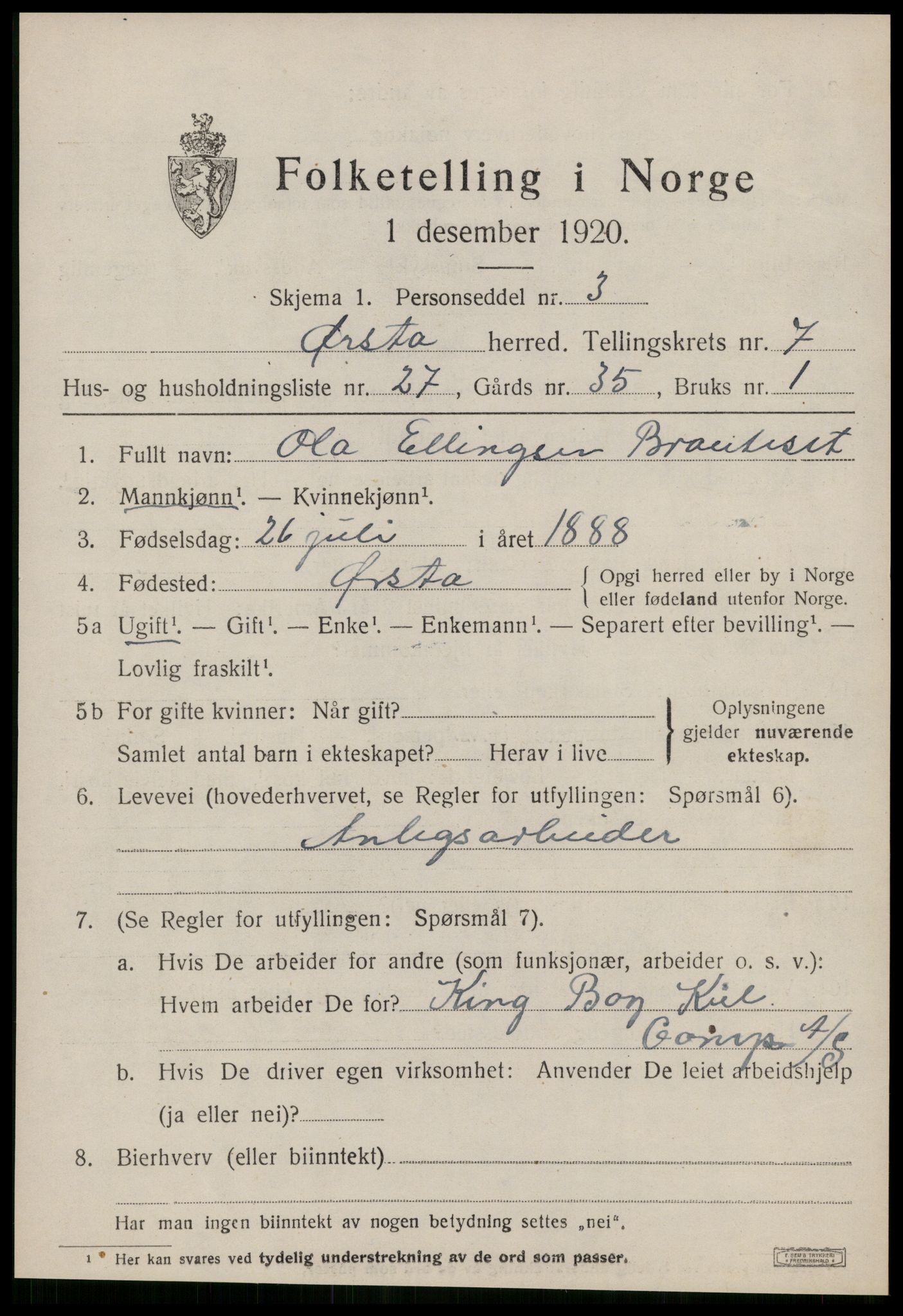 SAT, 1920 census for Ørsta, 1920, p. 5732