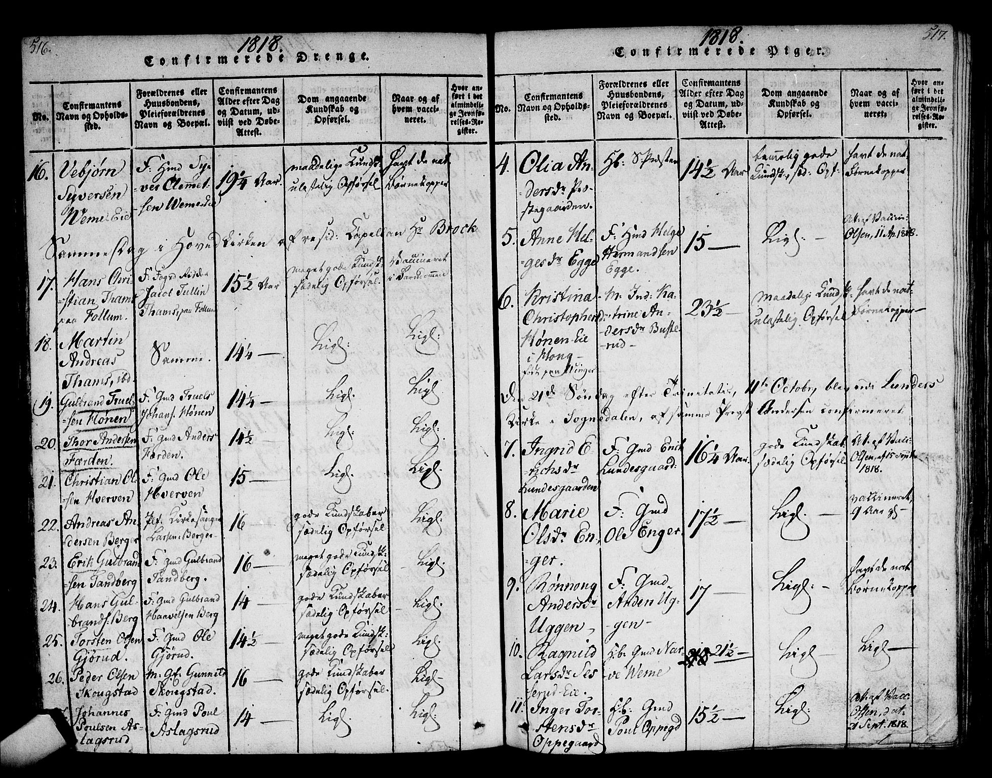 Norderhov kirkebøker, SAKO/A-237/F/Fa/L0008: Parish register (official) no. 8, 1814-1833, p. 516-517