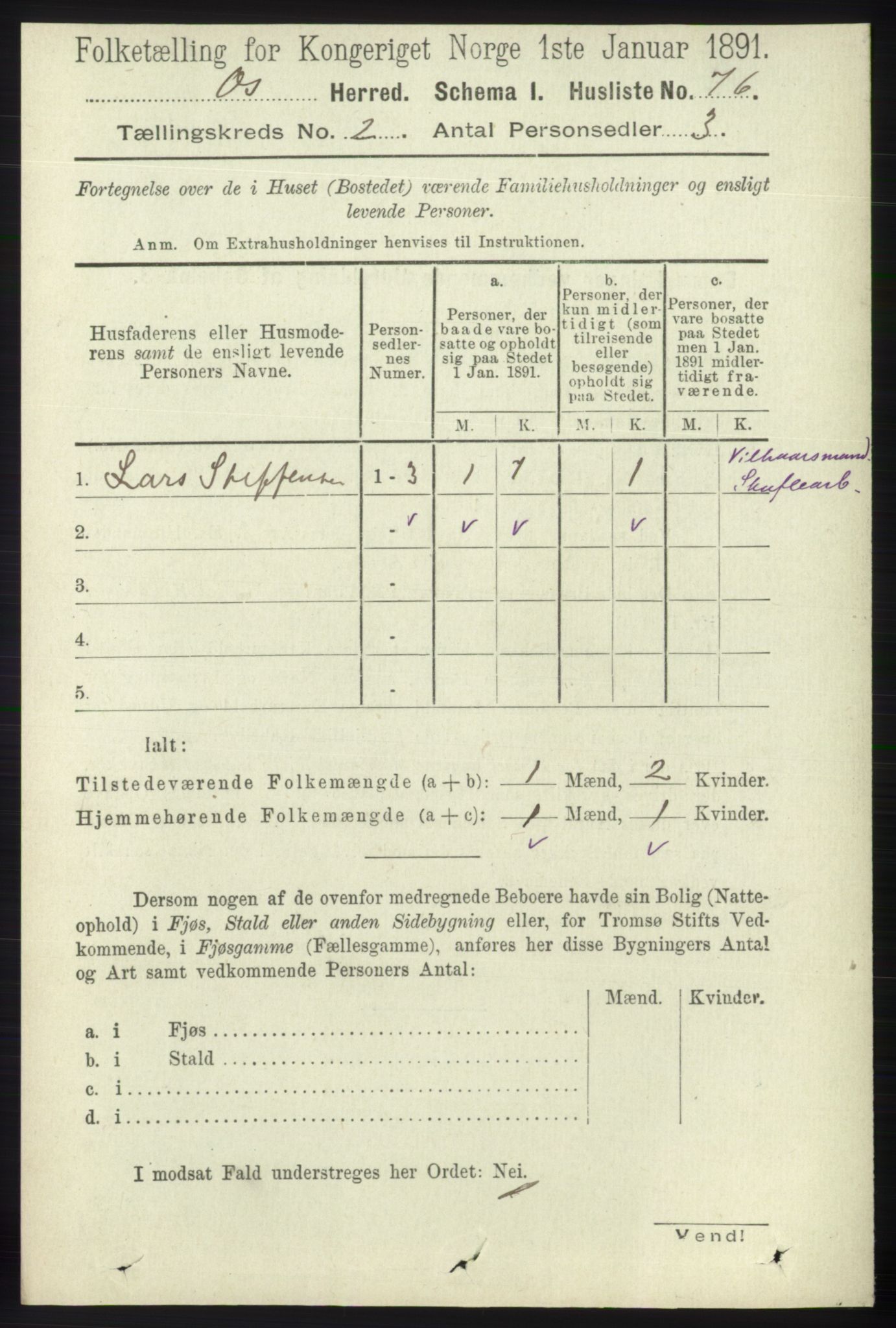 RA, 1891 census for 1243 Os, 1891, p. 430