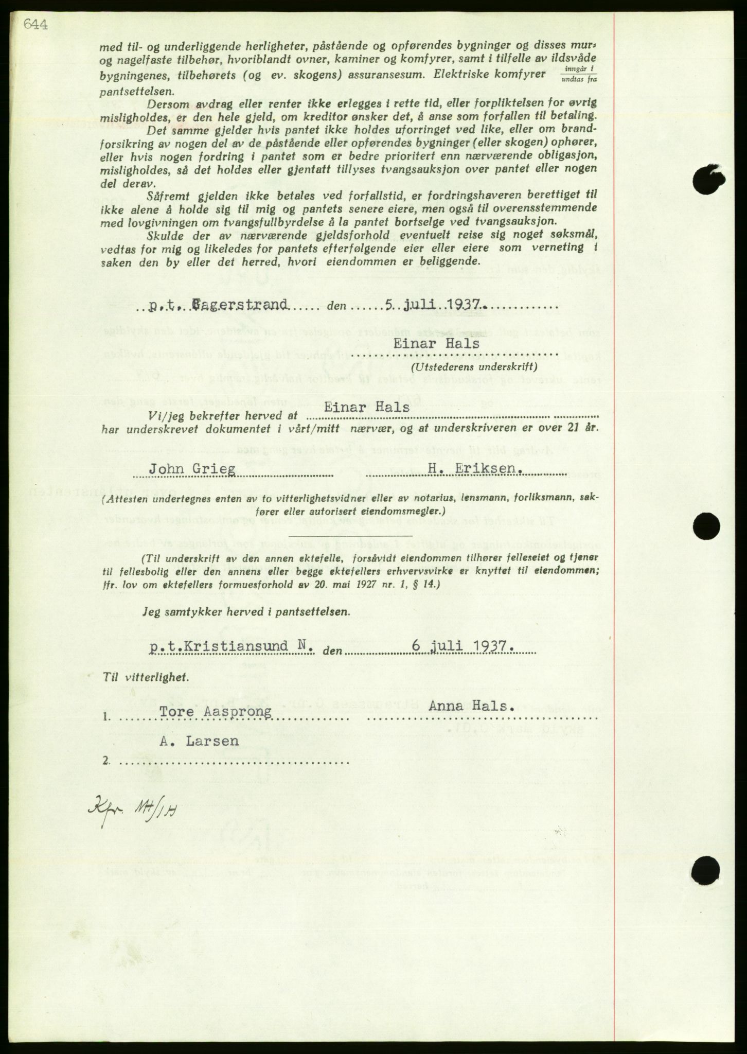 Nordmøre sorenskriveri, AV/SAT-A-4132/1/2/2Ca/L0091: Mortgage book no. B81, 1937-1937, Diary no: : 1769/1937