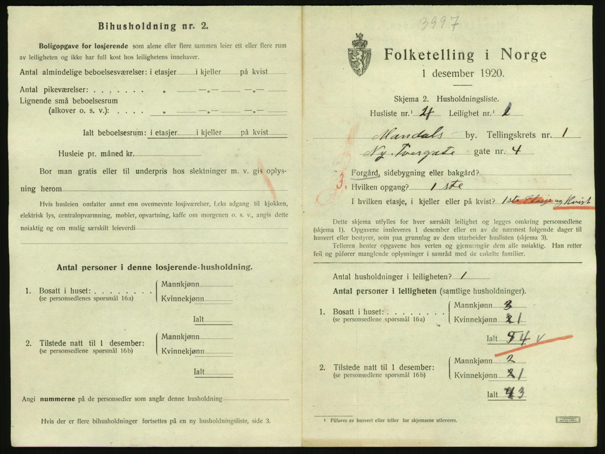 SAK, 1920 census for Mandal, 1920, p. 1433