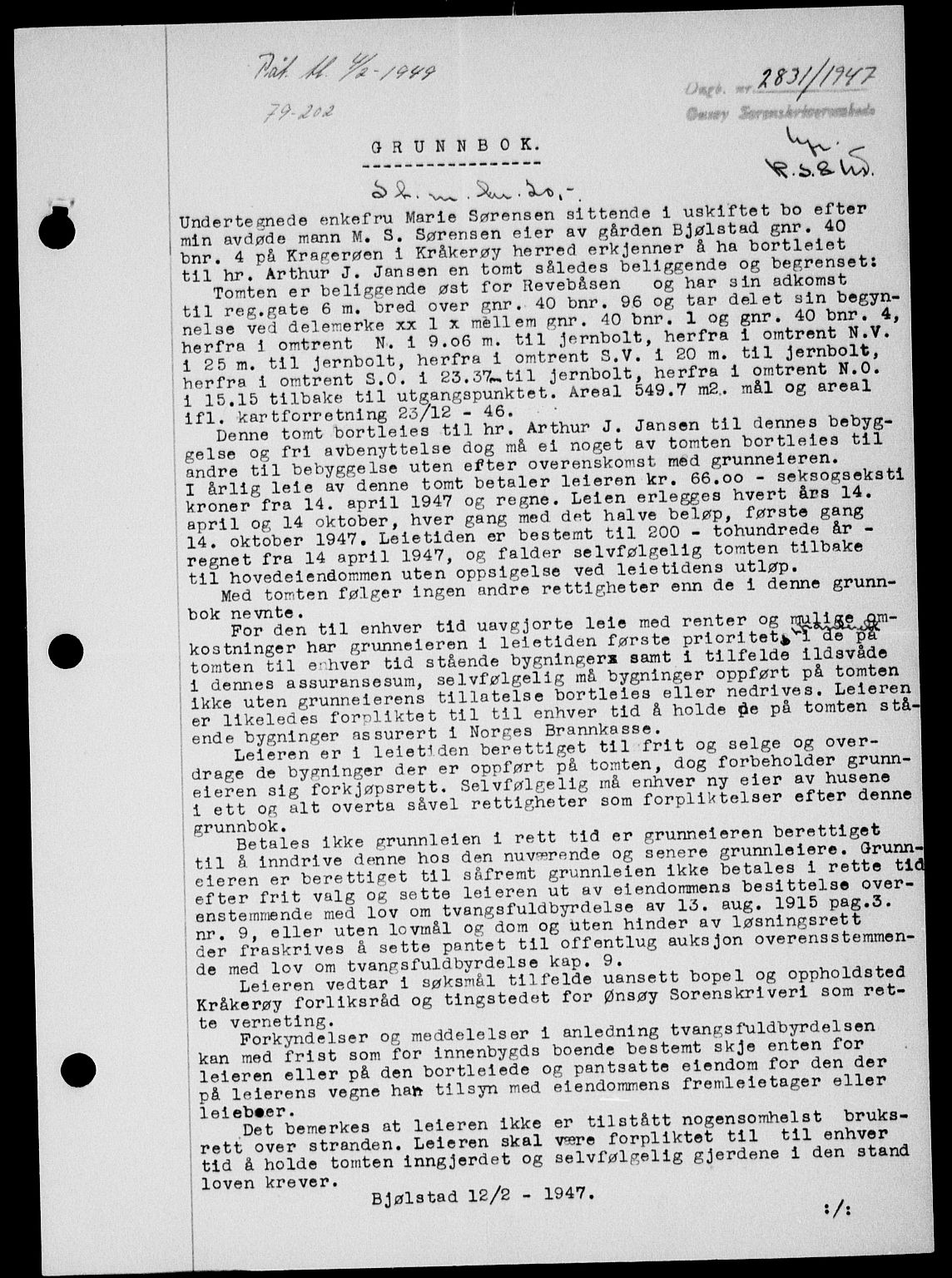 Onsøy sorenskriveri, SAO/A-10474/G/Ga/Gab/L0021: Mortgage book no. II A-21, 1947-1947, Diary no: : 2831/1947