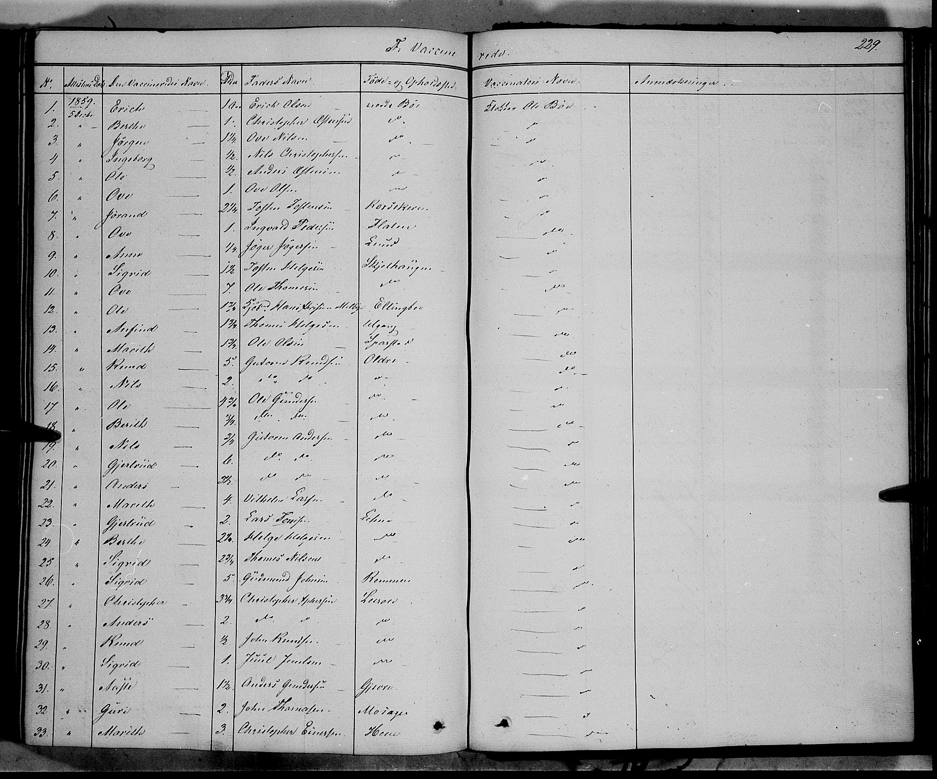 Vang prestekontor, Valdres, SAH/PREST-140/H/Ha/L0006: Parish register (official) no. 6, 1846-1864, p. 229