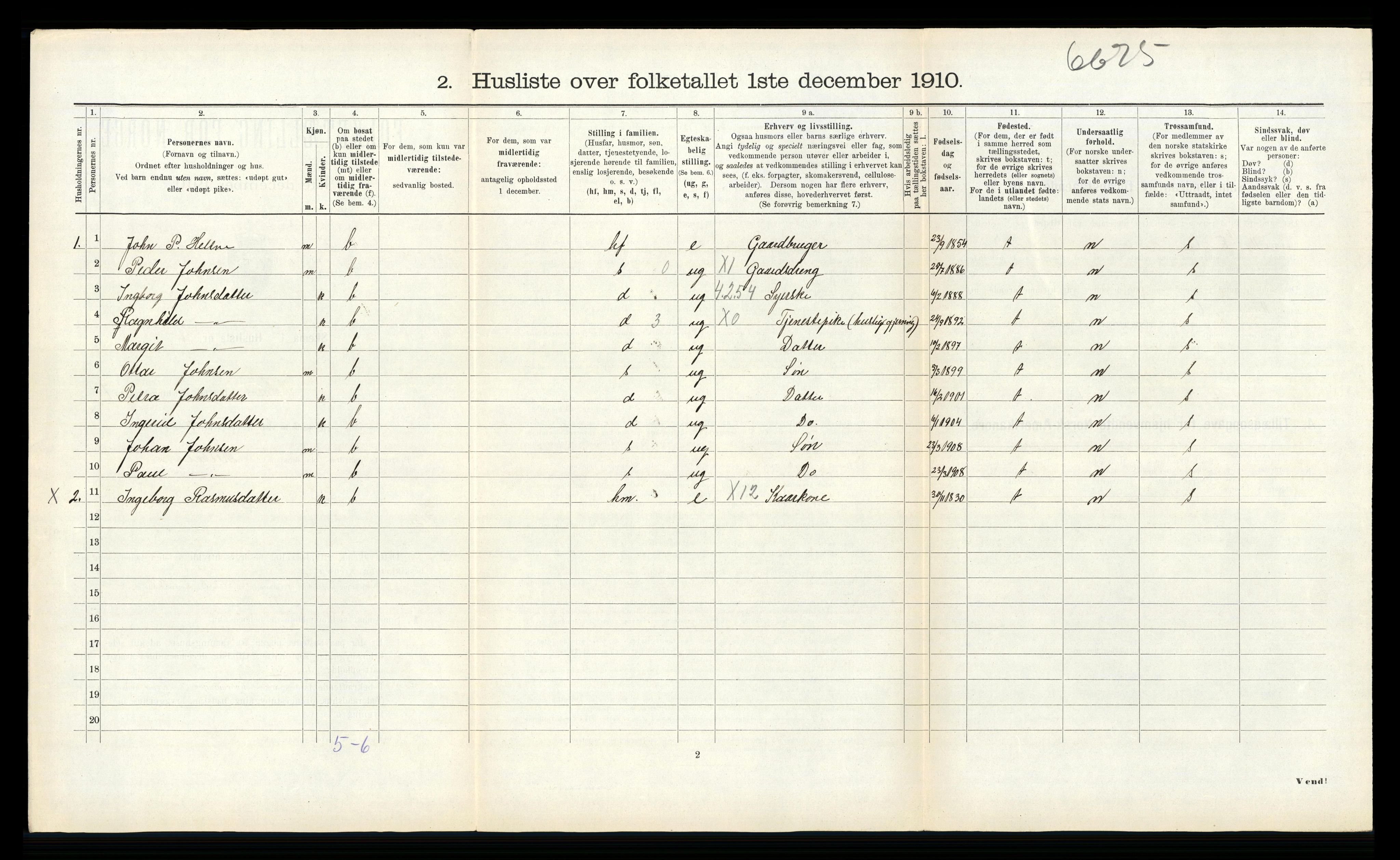 RA, 1910 census for Volda, 1910, p. 597