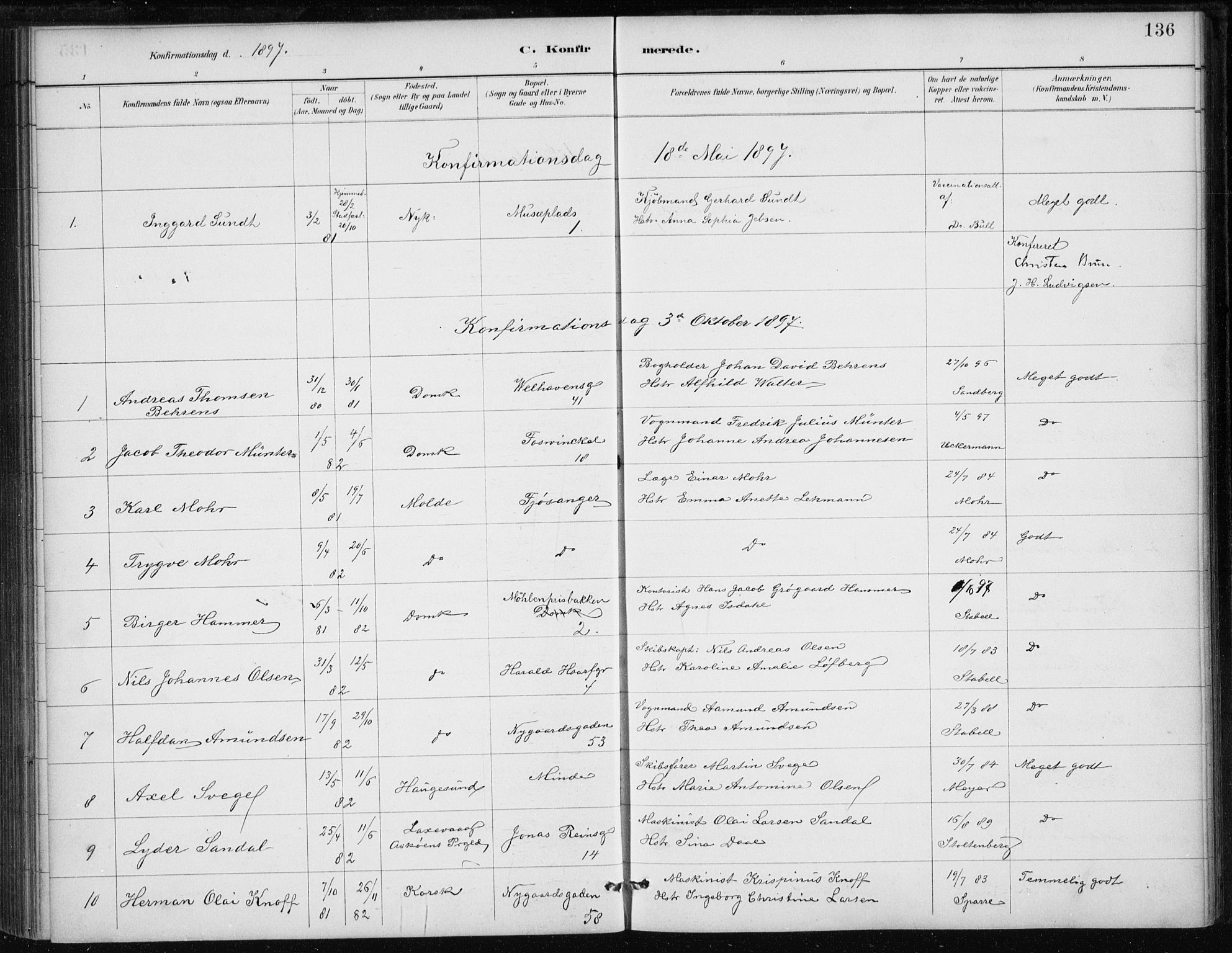 Johanneskirken sokneprestembete, AV/SAB-A-76001/H/Haa/L0008: Parish register (official) no. C 1, 1885-1907, p. 136