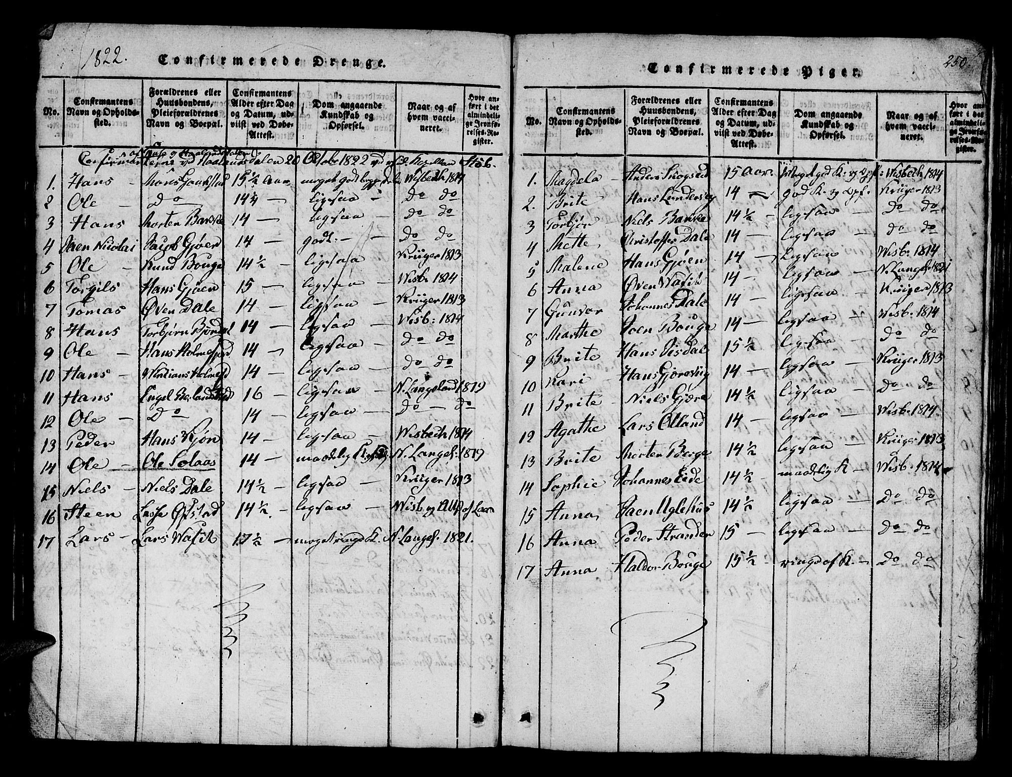 Os sokneprestembete, SAB/A-99929: Parish register (official) no. A 12, 1816-1825, p. 250