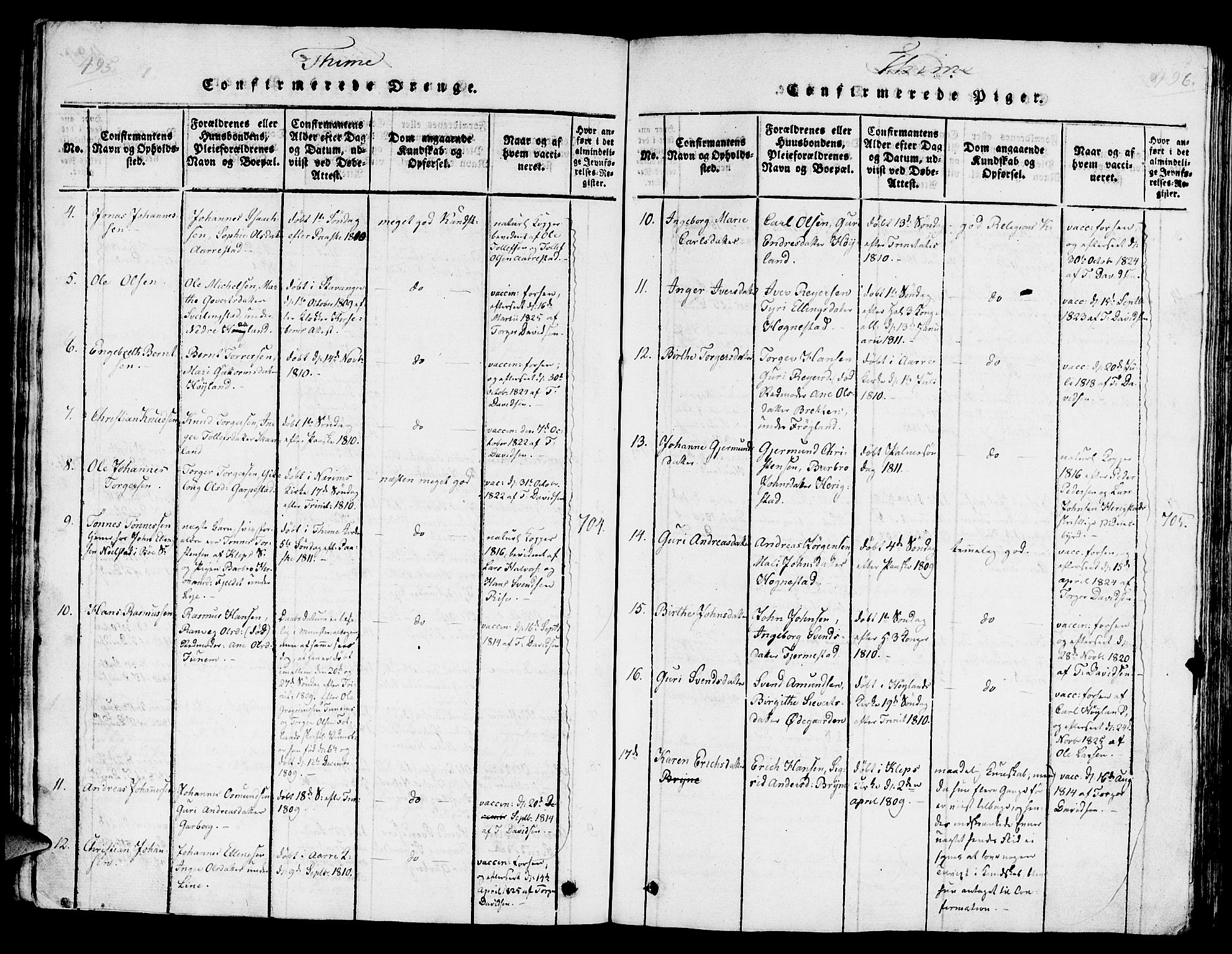 Lye sokneprestkontor, AV/SAST-A-101794/001/30/30BA/L0003: Parish register (official) no. A 3 /1, 1816-1826, p. 495-496