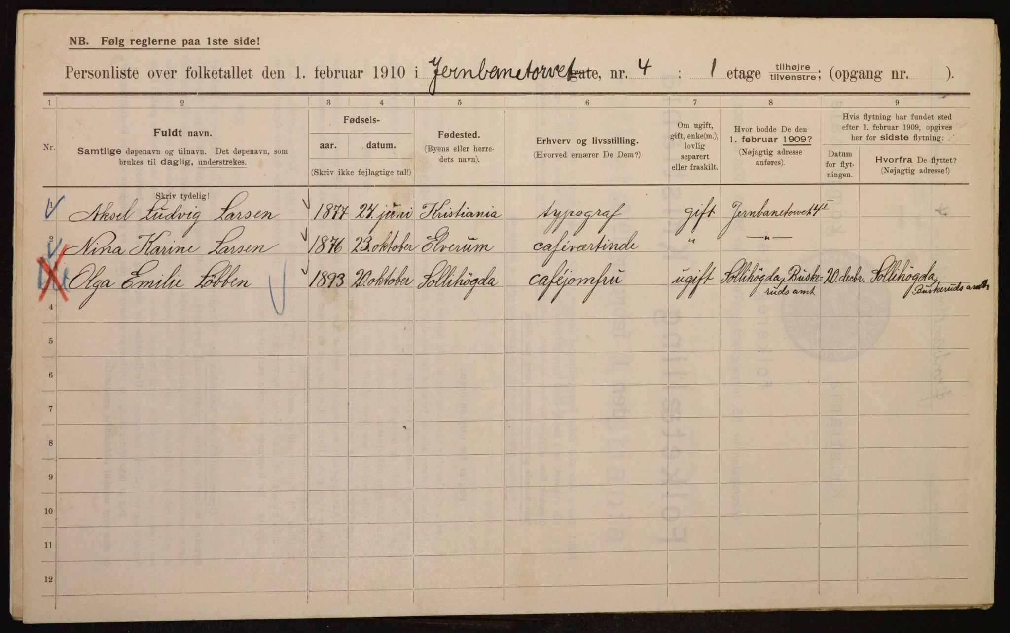 OBA, Municipal Census 1910 for Kristiania, 1910, p. 45612