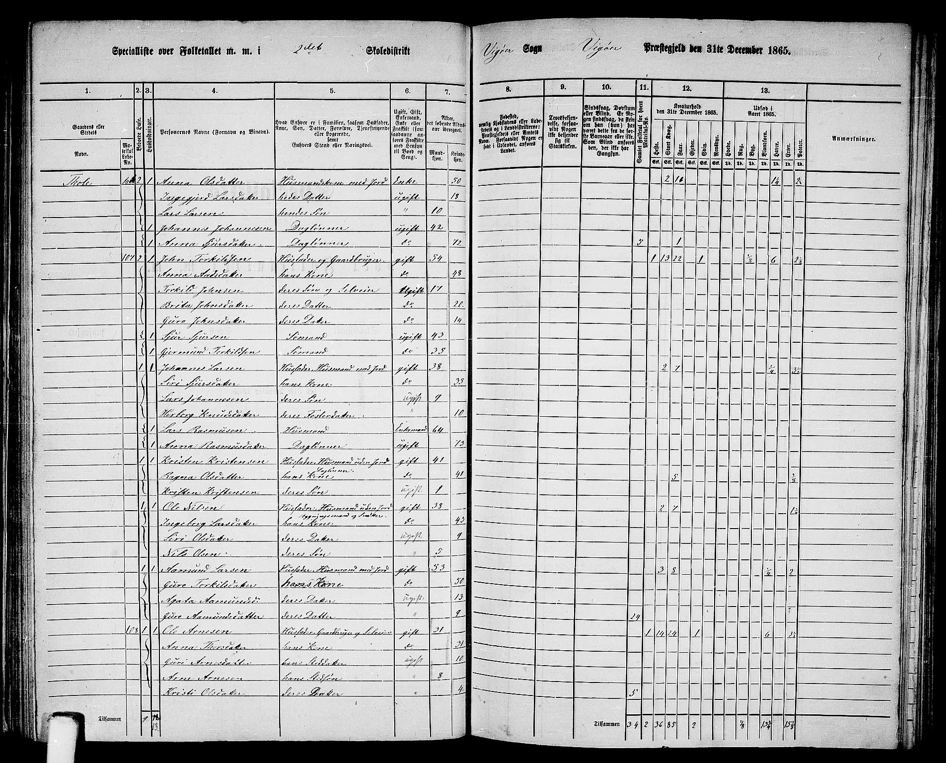 RA, 1865 census for Vikør, 1865, p. 33