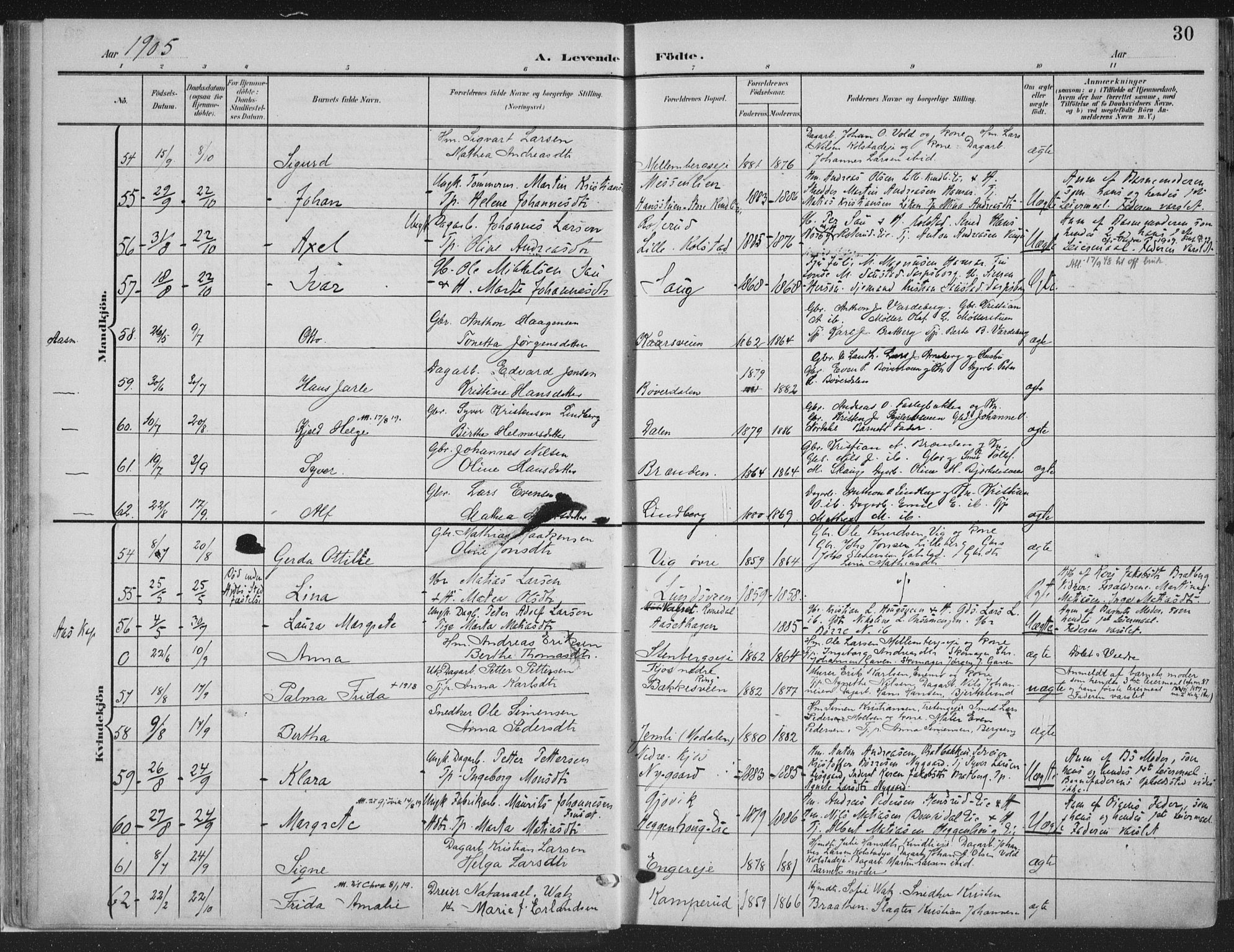 Ringsaker prestekontor, SAH/PREST-014/K/Ka/L0018: Parish register (official) no. 18, 1903-1912, p. 30