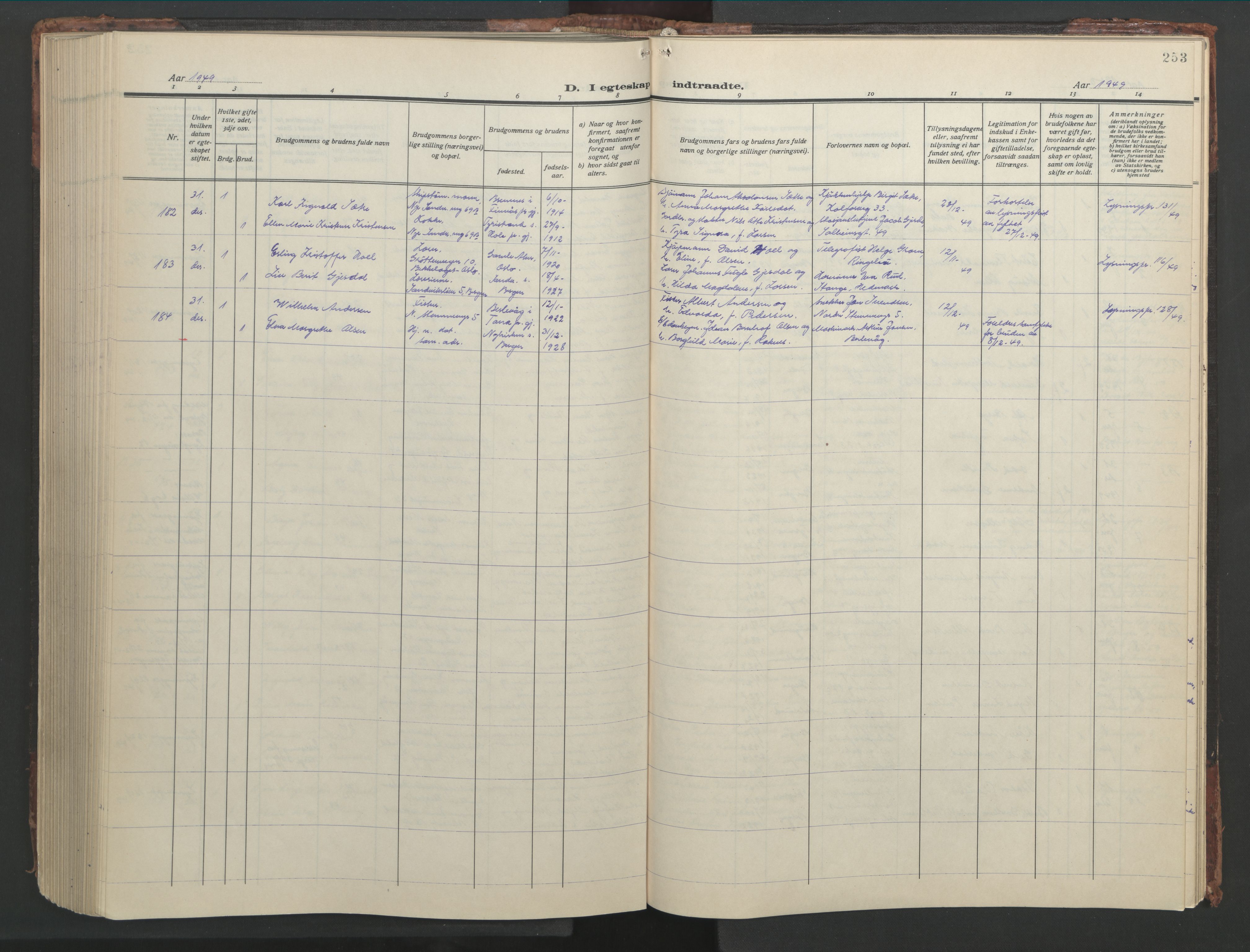 Sandviken Sokneprestembete, AV/SAB-A-77601/H/Hb/L0015: Parish register (copy) no. D 2, 1929-1953, p. 252b-253a