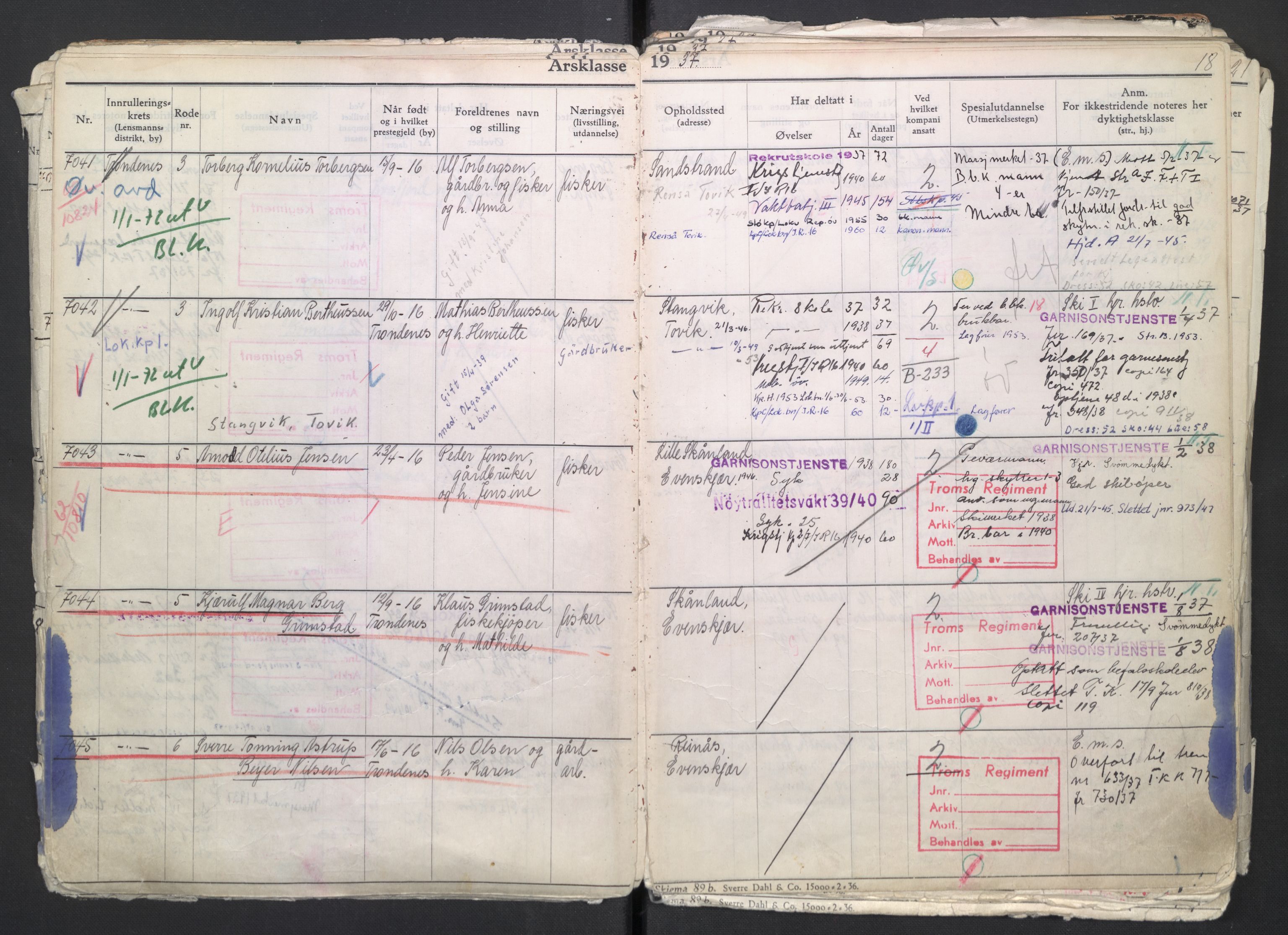 Forsvaret, Troms infanteriregiment nr. 16, AV/RA-RAFA-3146/P/Pa/L0007/0002: Ruller / Rulle for regimentets menige mannskaper, årsklasse 1937, 1937, p. 18