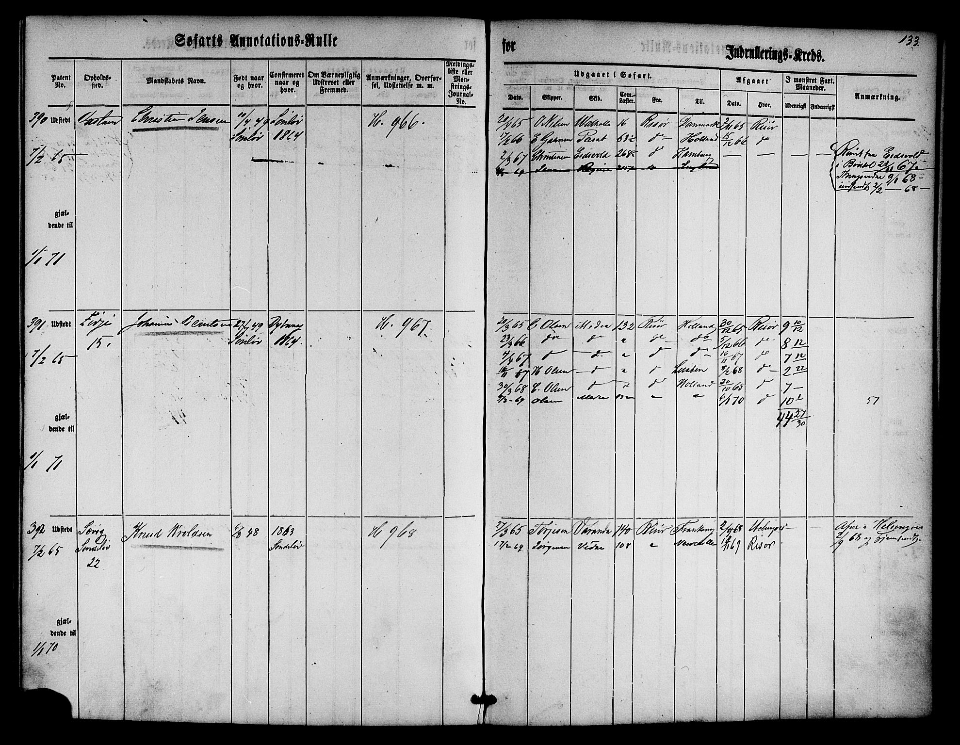 Risør mønstringskrets, AV/SAK-2031-0010/F/Fa/L0001: Annotasjonsrulle nr 1-435 med register, D-1, 1860-1865, p. 152