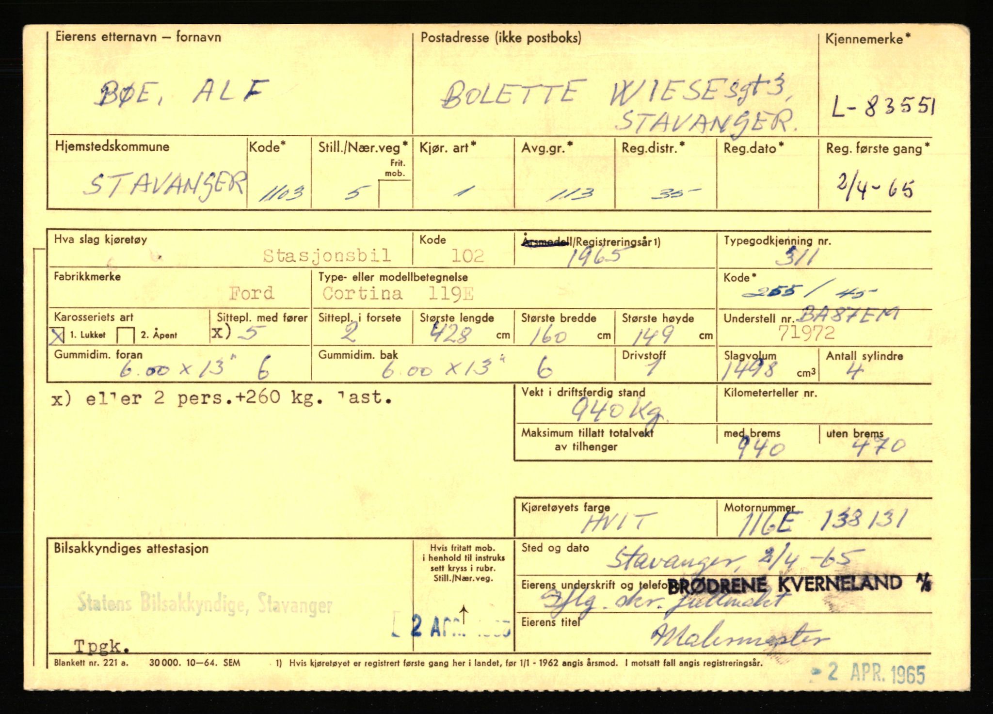 Stavanger trafikkstasjon, AV/SAST-A-101942/0/F/L0072: L-82200 - L-84099, 1930-1971, p. 1615