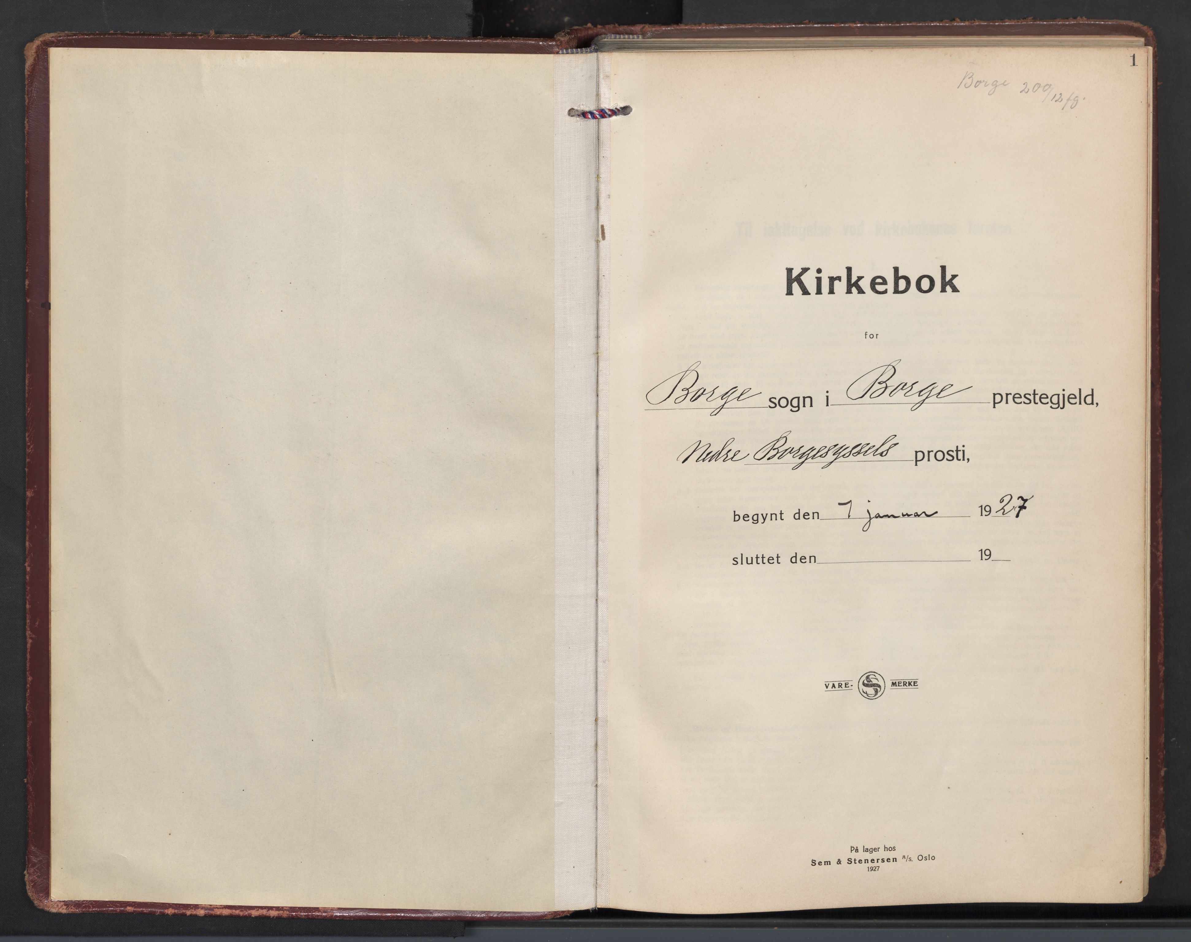 Borge prestekontor Kirkebøker, SAO/A-10903/F/Fa/L0014: Parish register (official) no. I 14, 1927-1978, p. 1